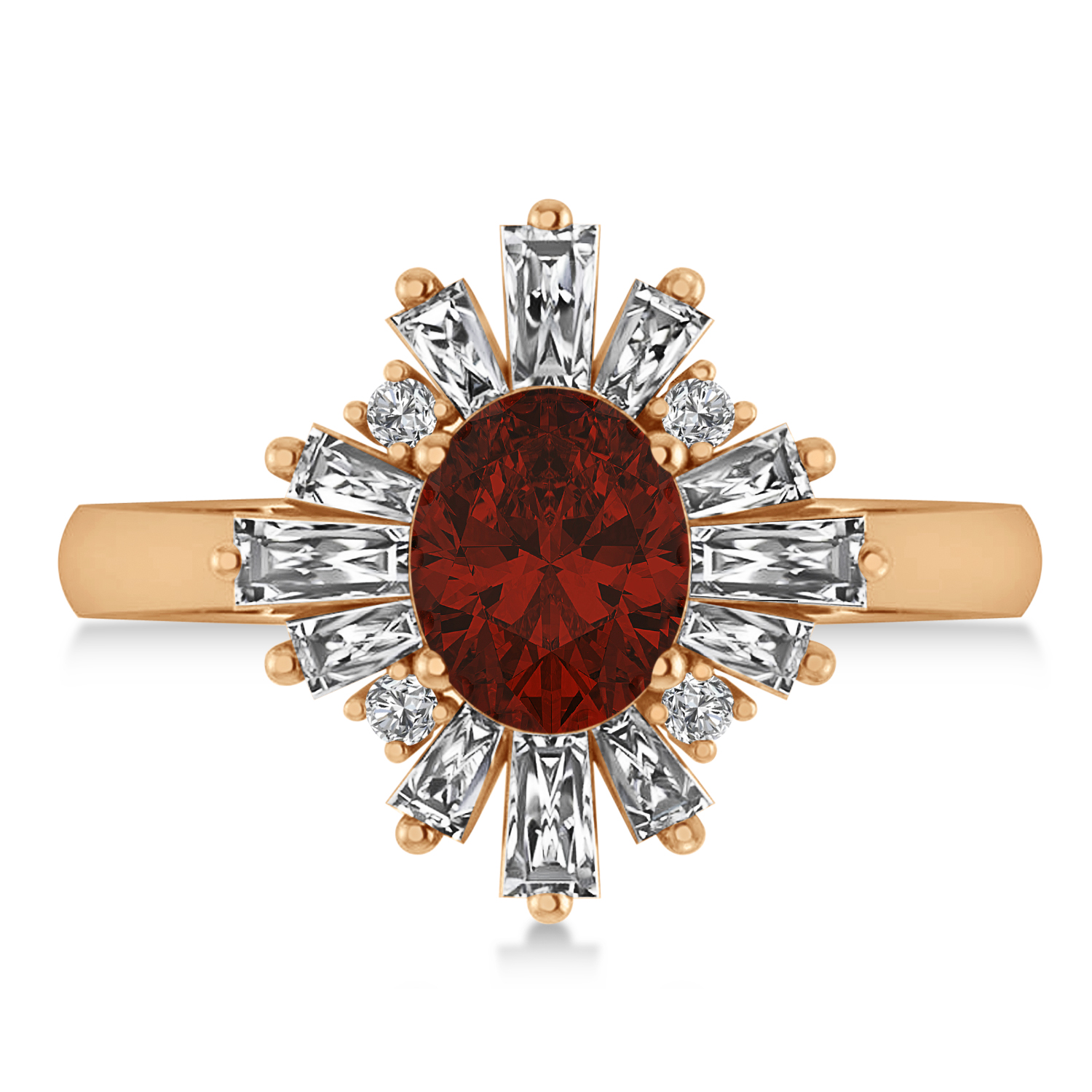 Garnet & Diamond Oval Cut Ballerina Engagement Ring 14k Rose Gold (3.06 ctw)