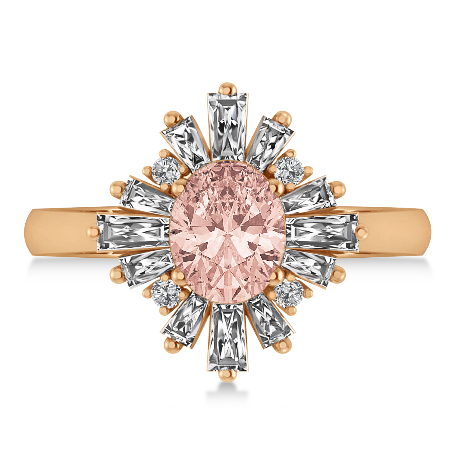 Morganite & Diamond Oval Cut Ballerina Engagement Ring 18k Rose Gold (3.06 ctw)