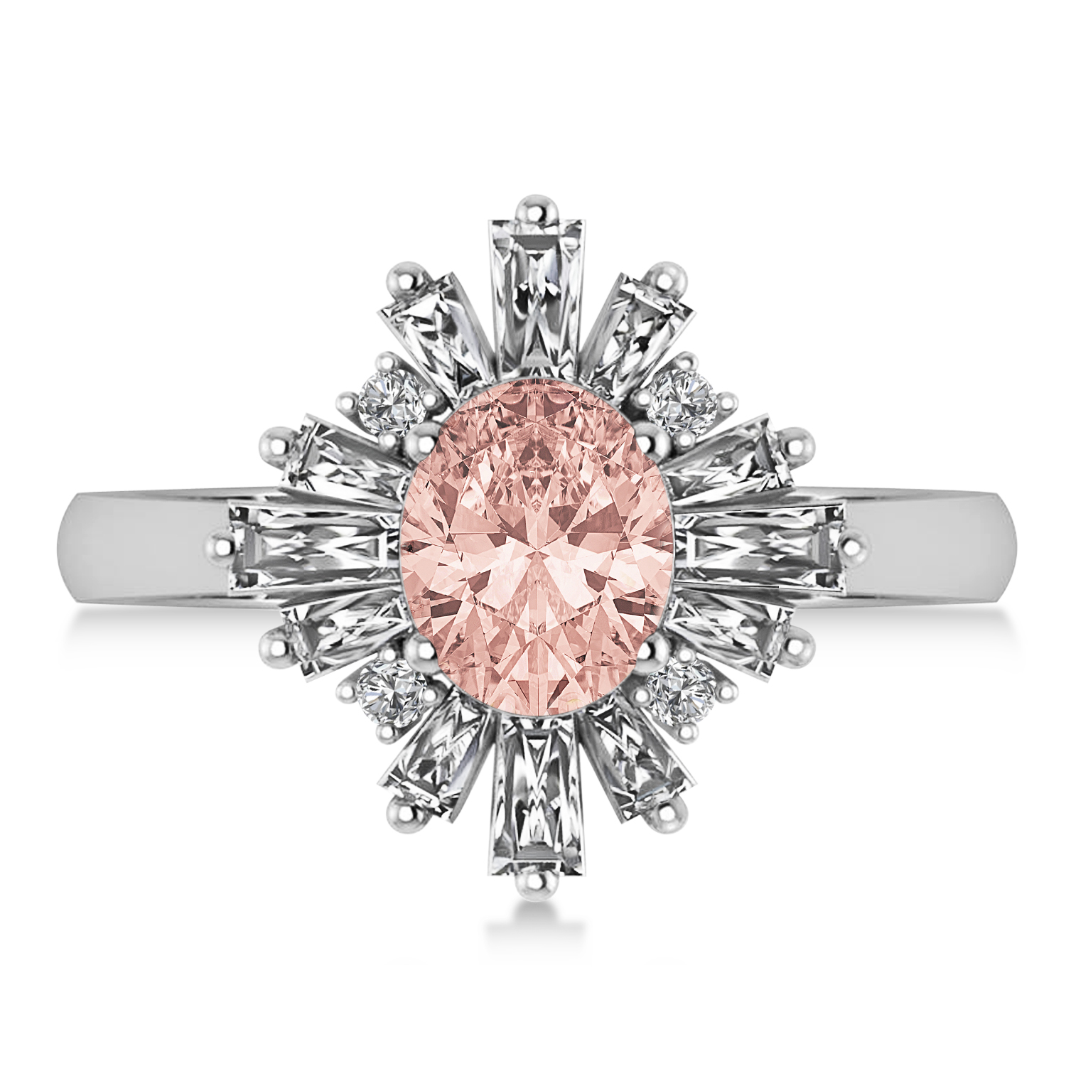 Morganite & Diamond Oval Cut Ballerina Engagement Ring 18k White Gold (3.06 ctw)