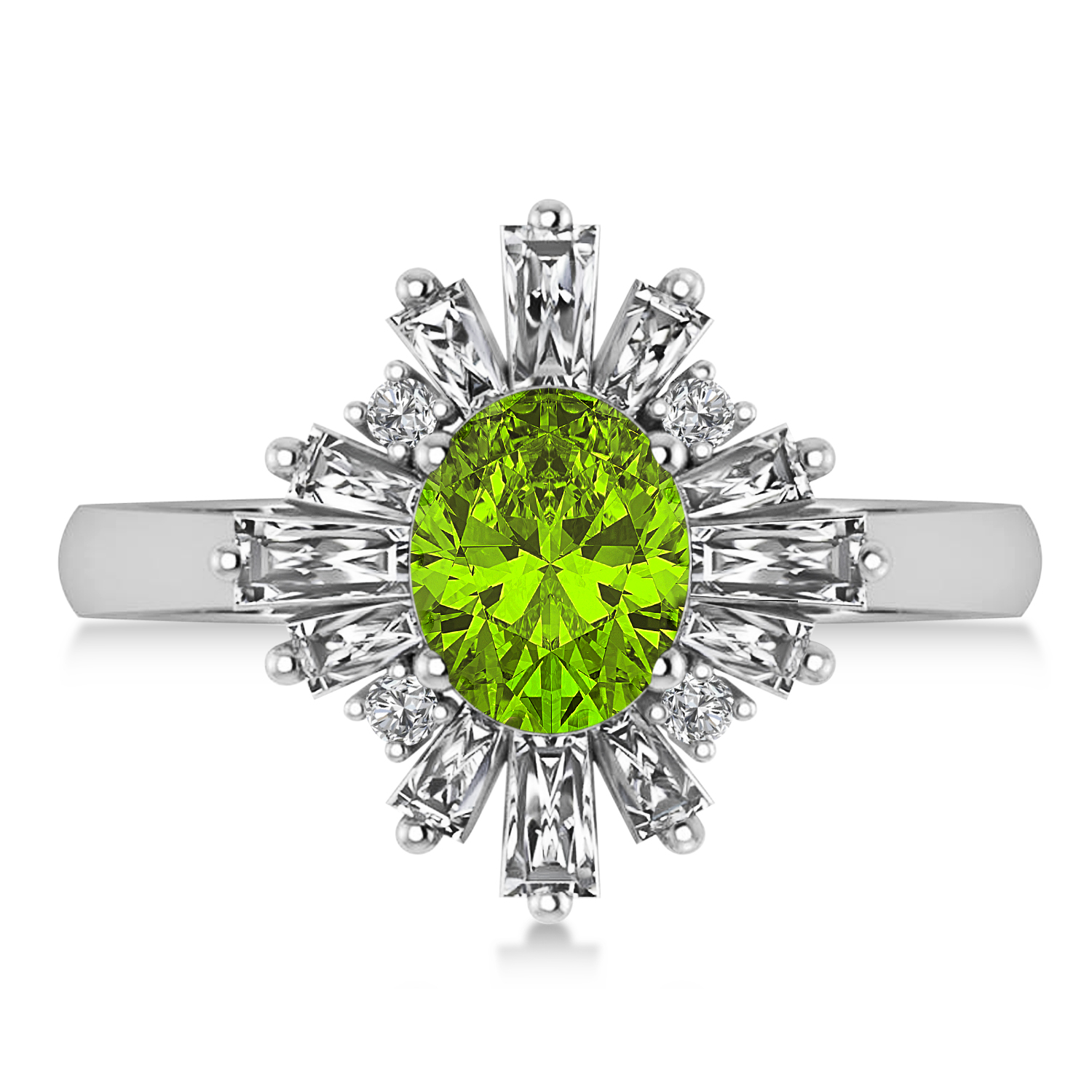 Peridot & Diamond Oval Cut Ballerina Engagement Ring Platinum (3.06 ctw)