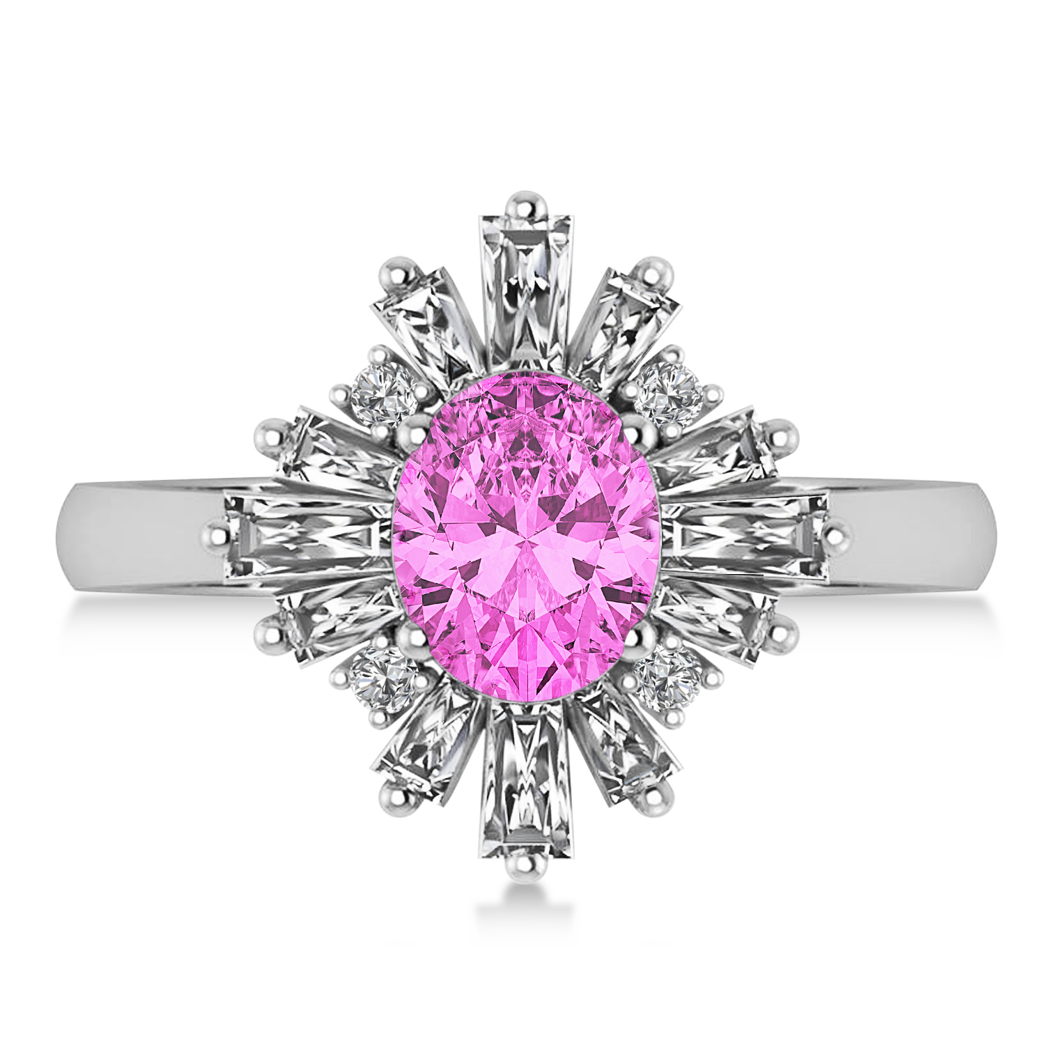 Pink Sapphire & Diamond Oval Cut Ballerina Engagement Ring 14k White Gold (3.06 ctw)