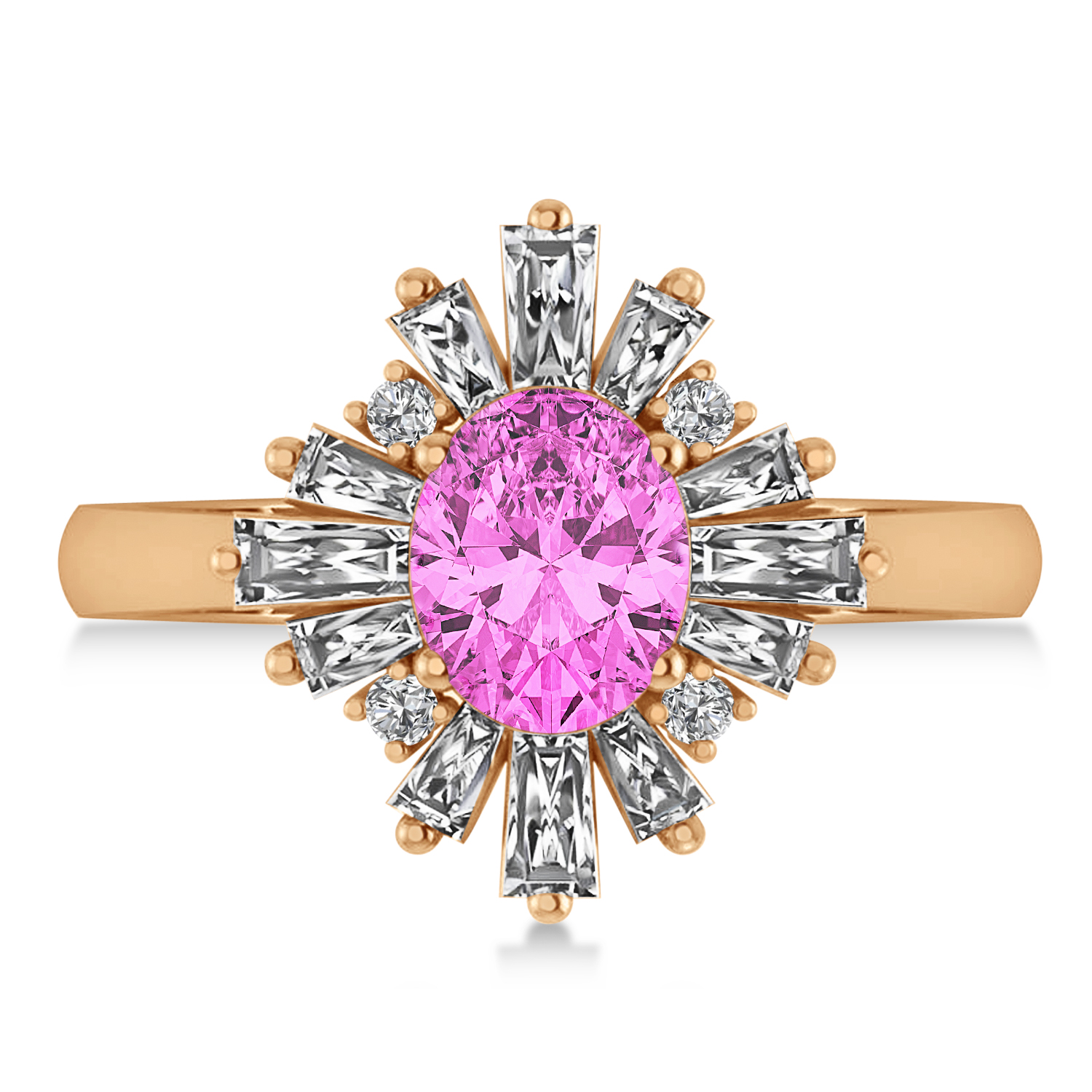 Pink Sapphire & Diamond Oval Cut Ballerina Engagement Ring 18k Rose Gold (3.06 ctw)