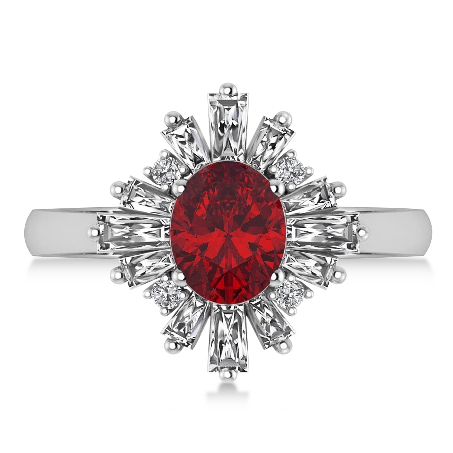 Ruby & Diamond Oval Cut Ballerina Engagement Ring Platinum (3.06 ctw)