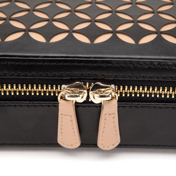 WOLF Chloe Zip Jewelry Case Box in Black Pattern Leather