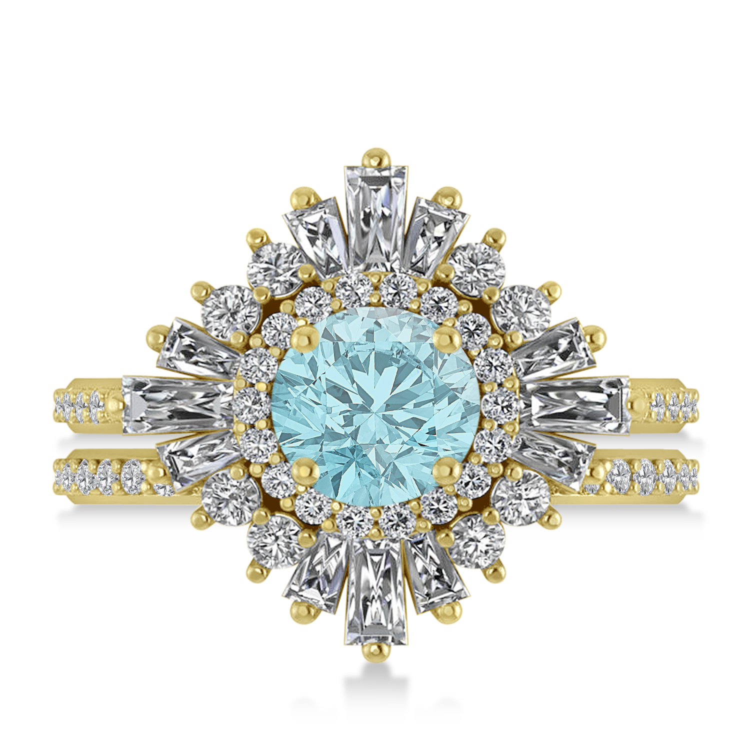 Aquamarine & Diamond Ballerina Engagement Ring 14k Yellow Gold (2.74 ctw)