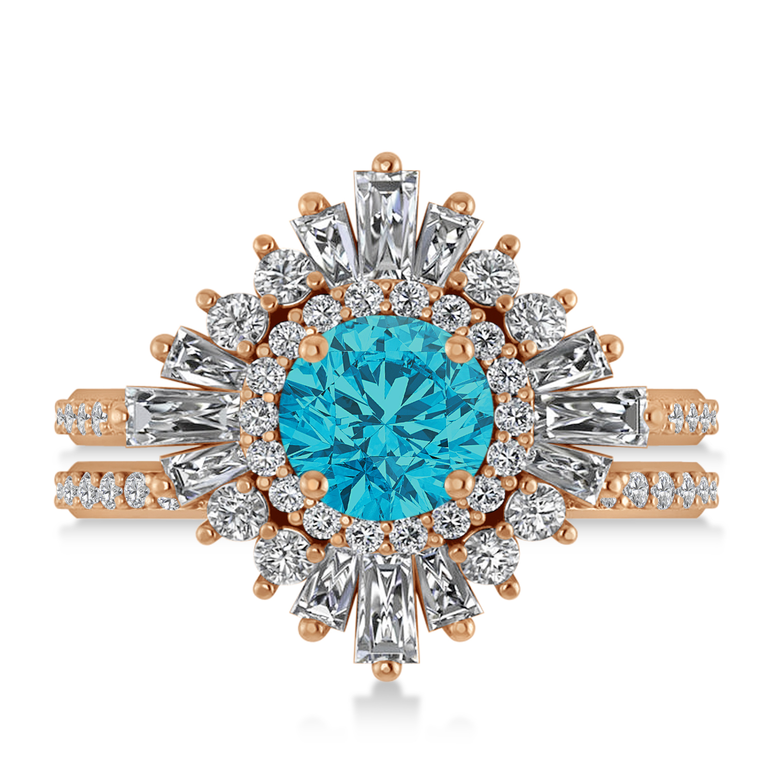 Blue Diamond & Diamond Ballerina Engagement Ring 18k Rose Gold (2.74 ctw)