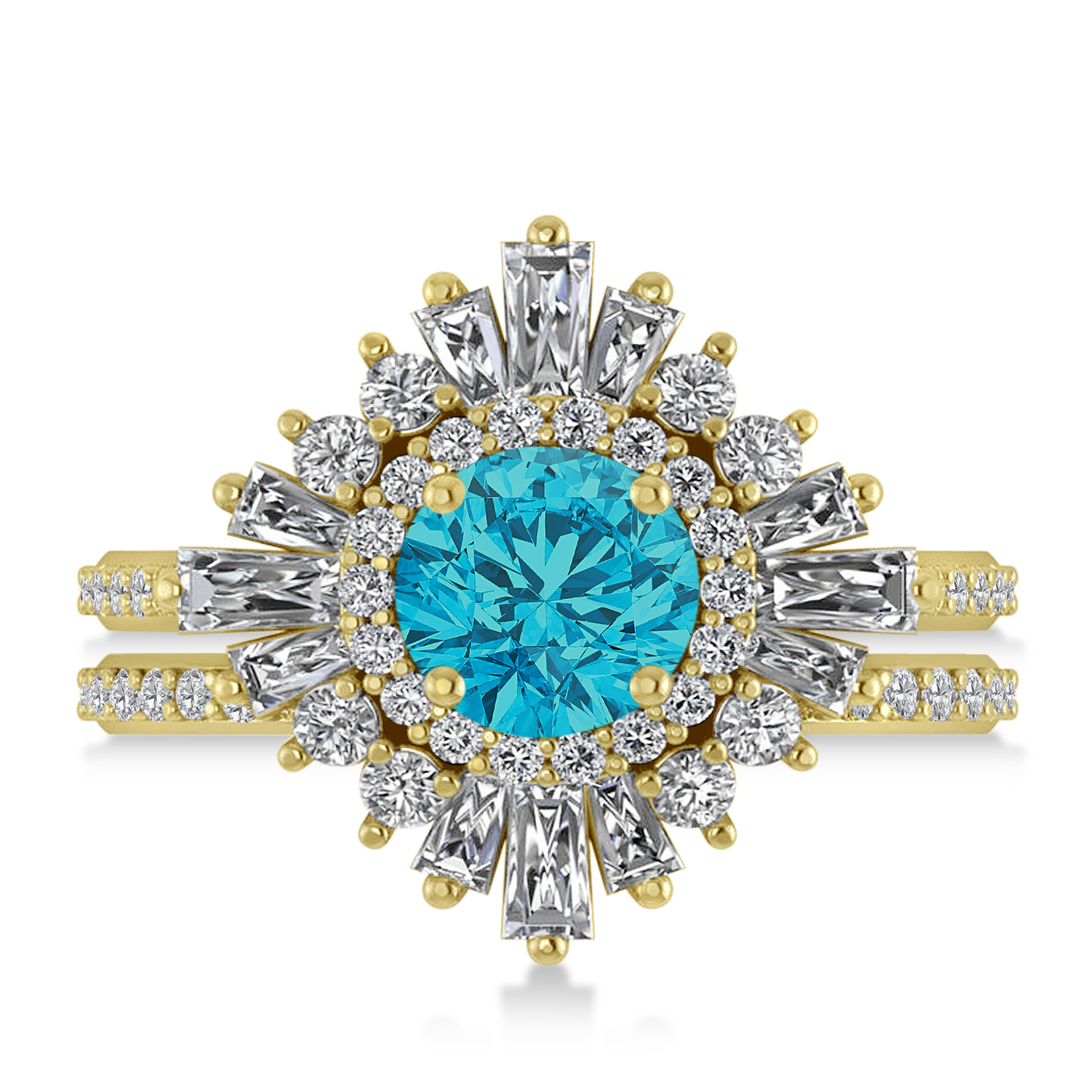 Blue Diamond & Diamond Ballerina Engagement Ring 18k Yellow Gold (2.74 ctw)