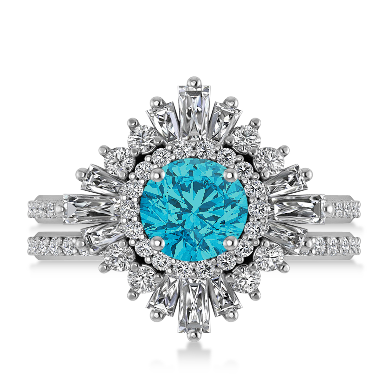 Blue Diamond & Diamond Ballerina Engagement Ring Palladium (2.74 ctw)