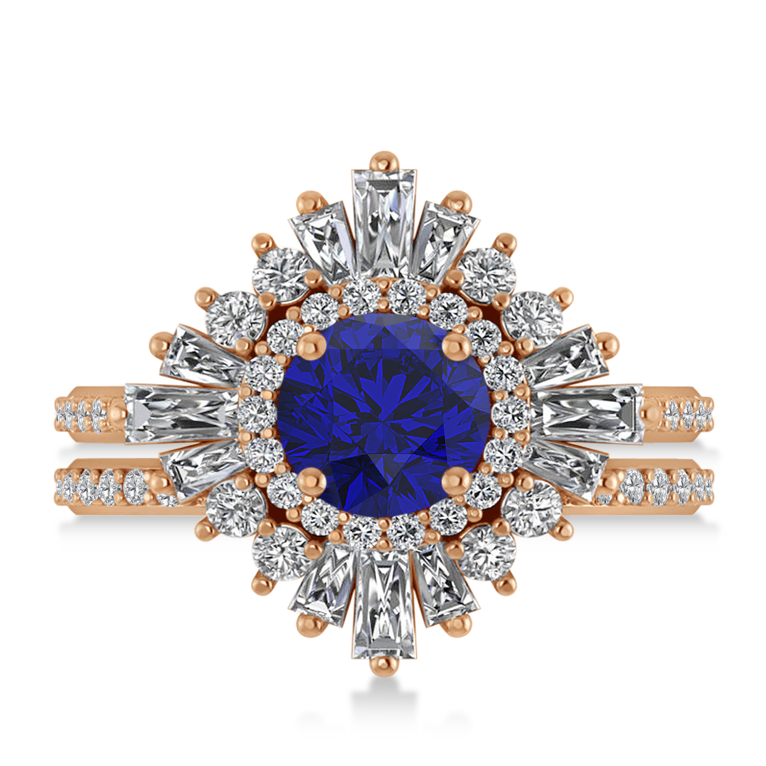 Blue Sapphire & Diamond Ballerina Engagement Ring 18k Rose Gold (2.74 ctw)