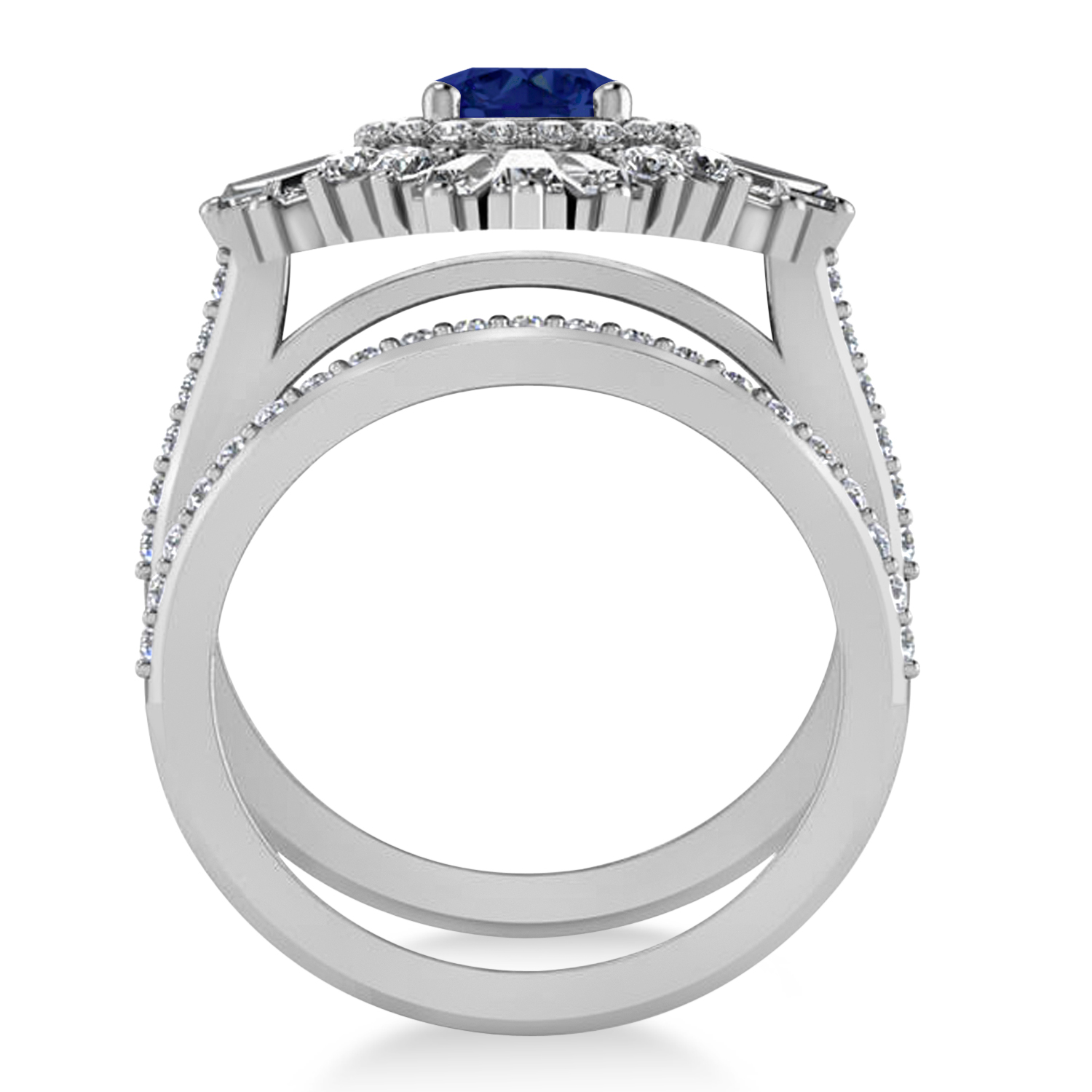 Blue Sapphire & Diamond Ballerina Engagement Ring 18k White Gold (2.74 ctw)