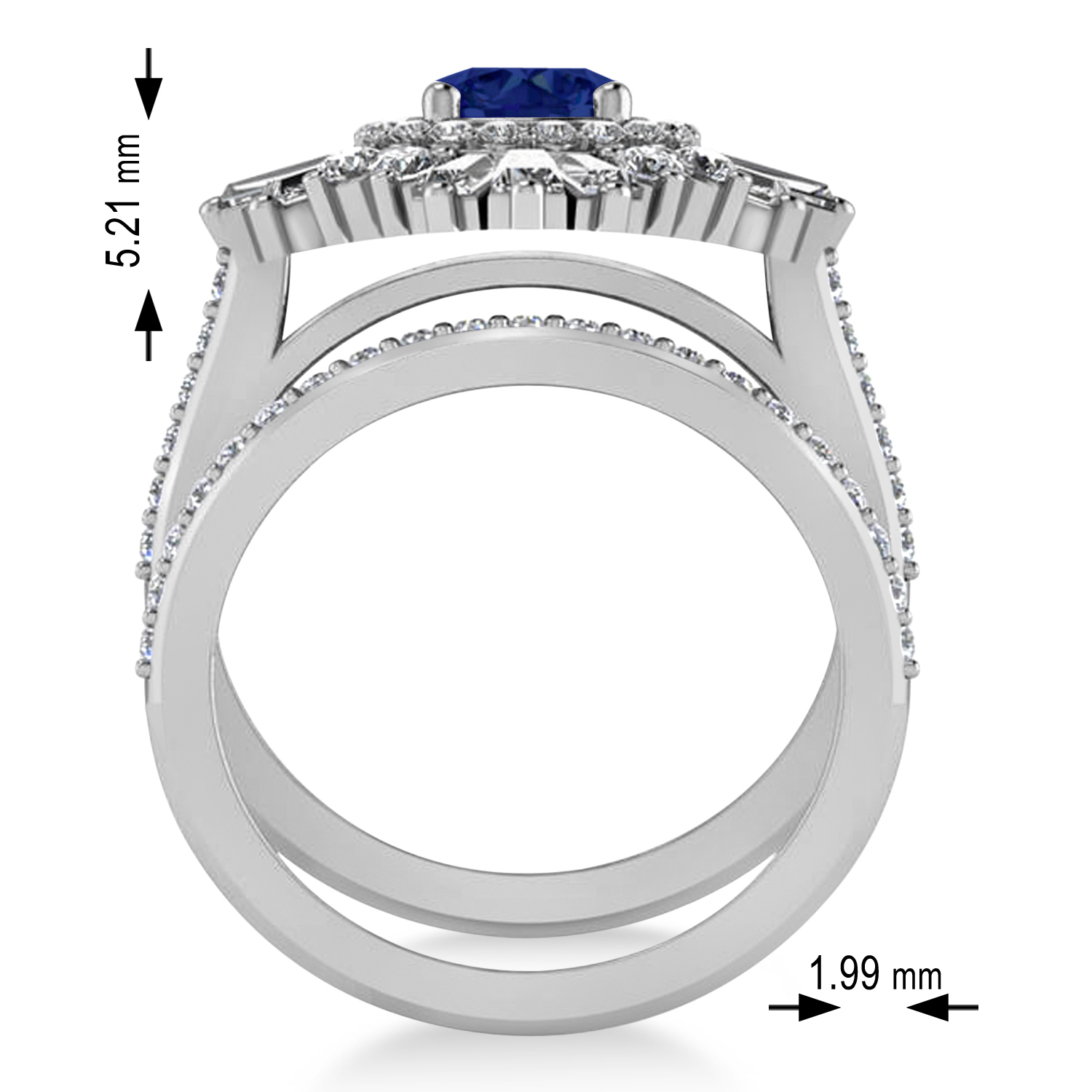 Blue Sapphire & Diamond Ballerina Engagement Ring 18k White Gold (2.74 ctw)