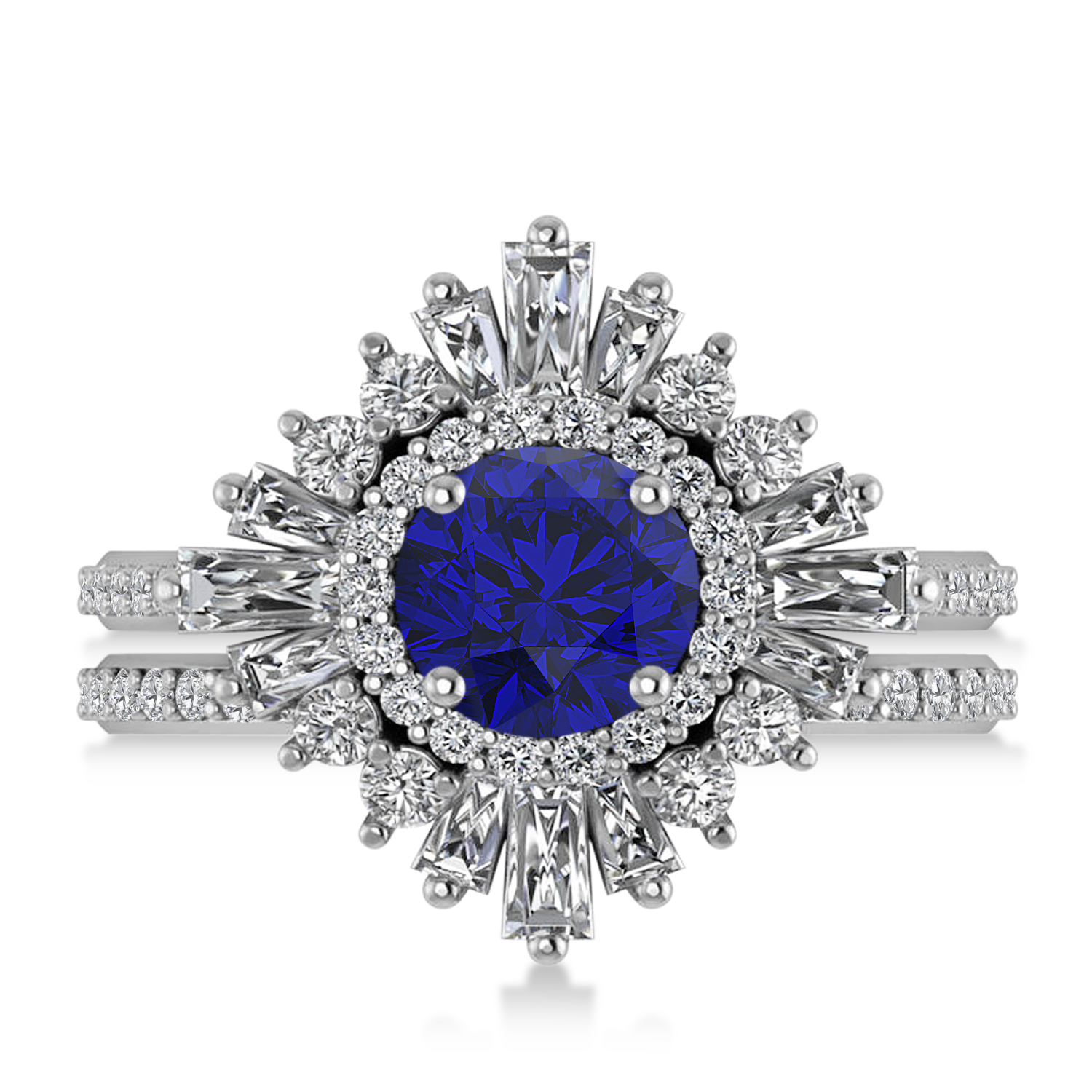 Blue Sapphire & Diamond Ballerina Engagement Ring Platinum (2.74 ctw)