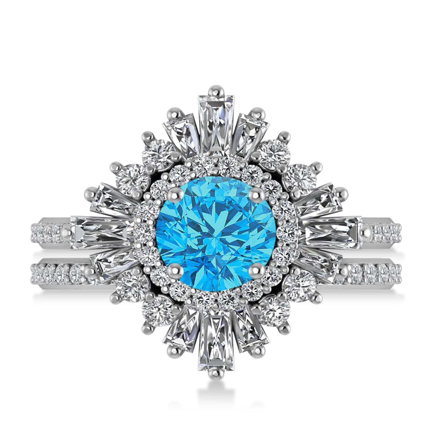 Blue Topaz & Diamond Ballerina Engagement Ring 14k White Gold (2.74 ctw)