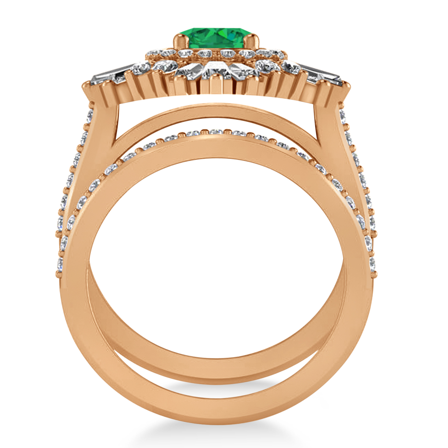 Emerald & Diamond Ballerina Engagement Ring 14k Rose Gold (2.74 ctw)
