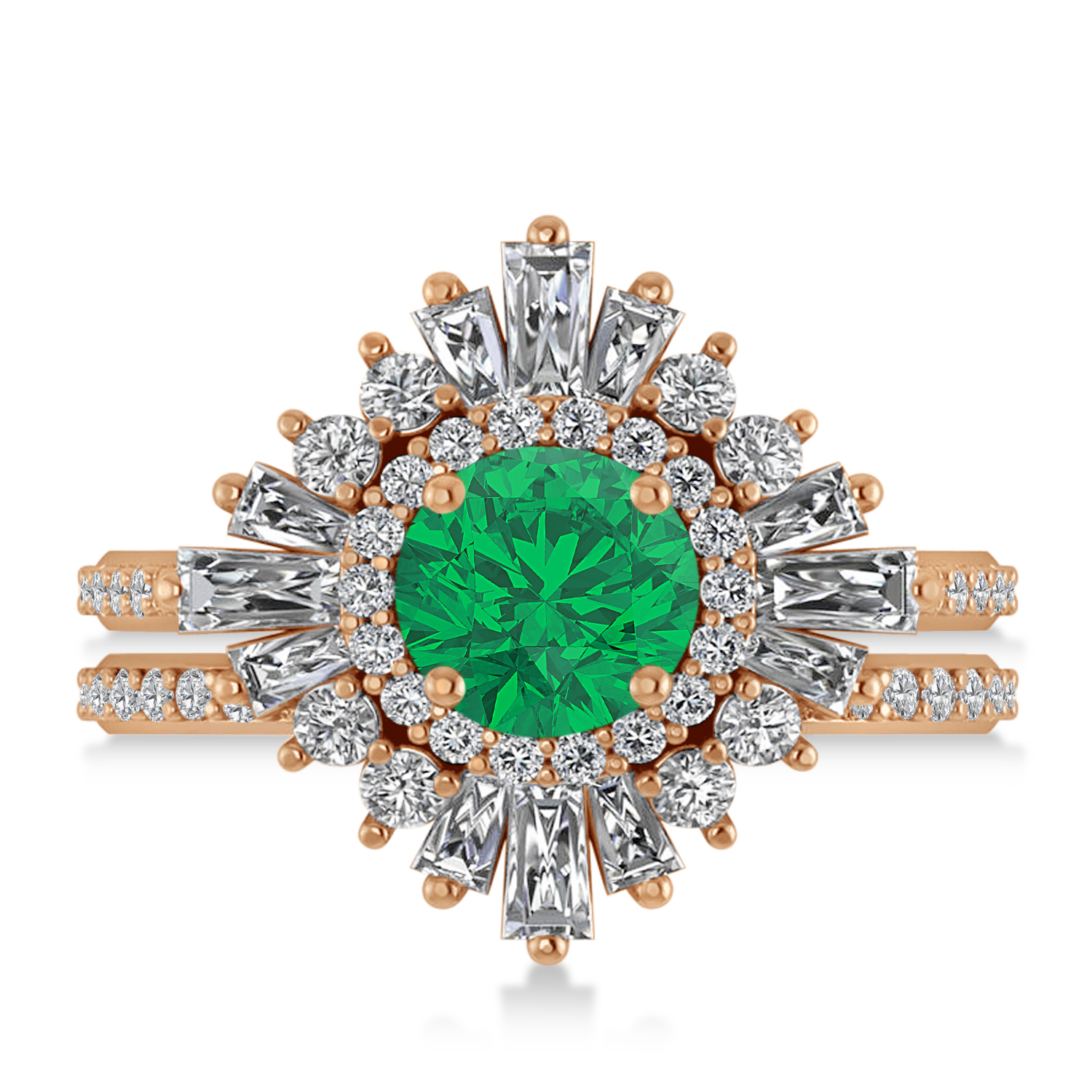 Emerald & Diamond Ballerina Engagement Ring 14k Rose Gold (2.74 ctw)