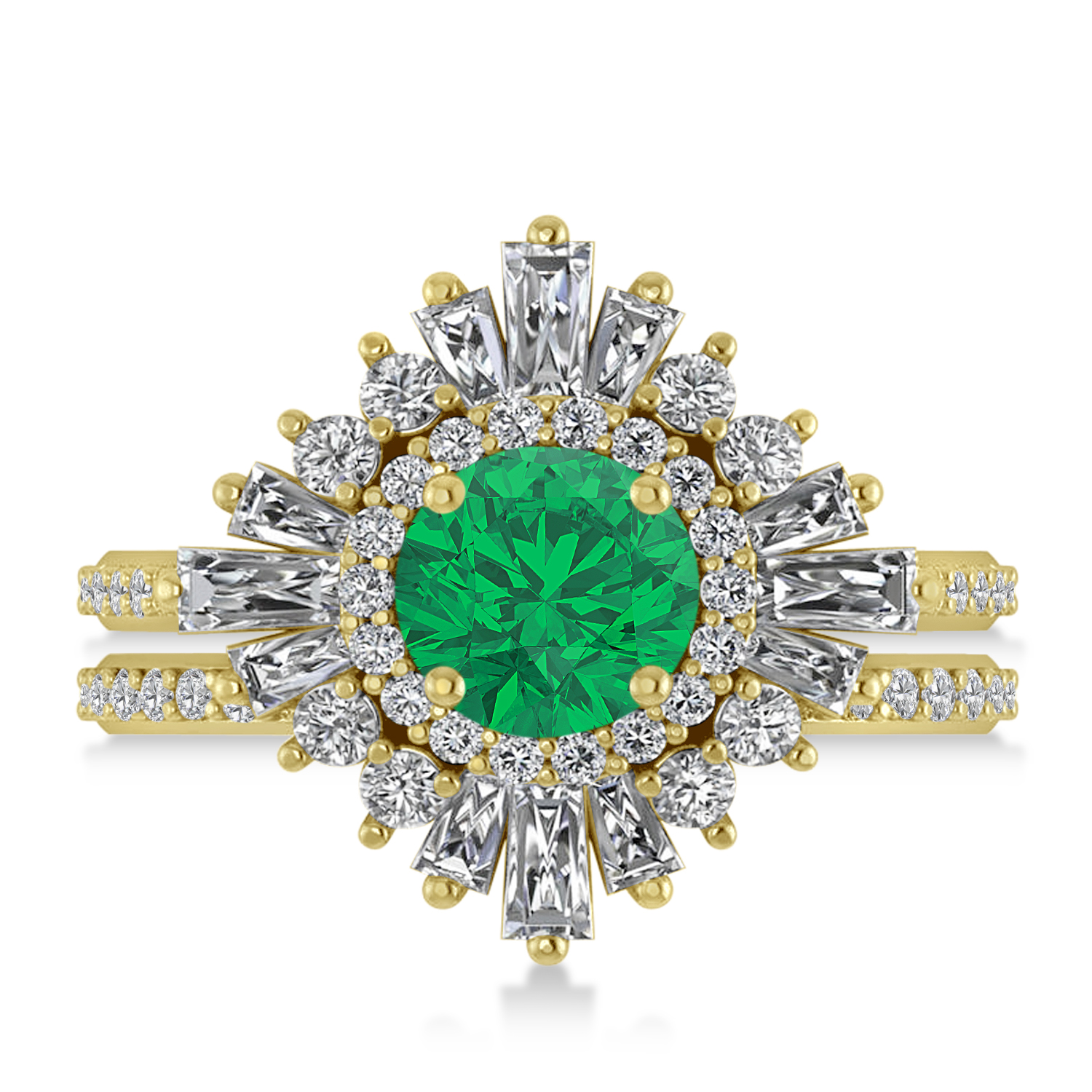 Emerald & Diamond Ballerina Engagement Ring 18k Yellow Gold (2.74 ctw)