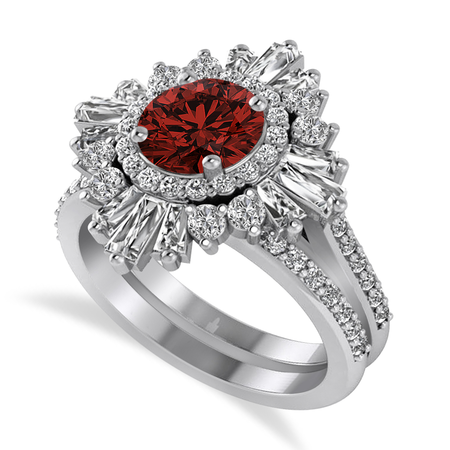 Garnet & Diamond Ballerina Engagement Ring Palladium (2.74 ctw)