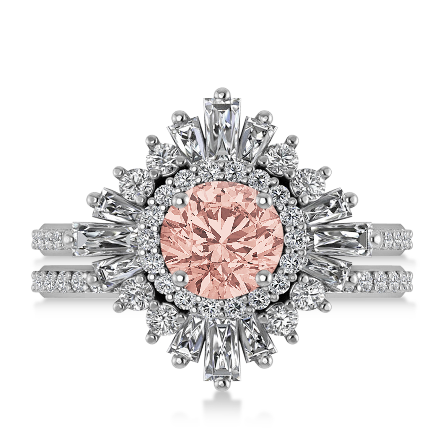 Morganite & Diamond Ballerina Engagement Ring Palladium (2.74 ctw)