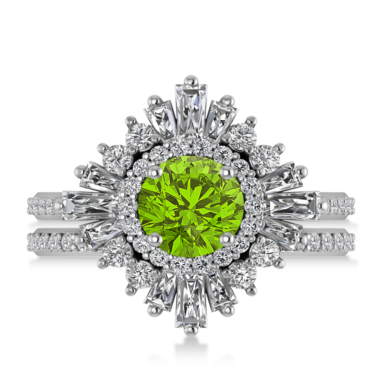 Peridot & Diamond Ballerina Engagement Ring 14k White Gold (2.74 ctw)