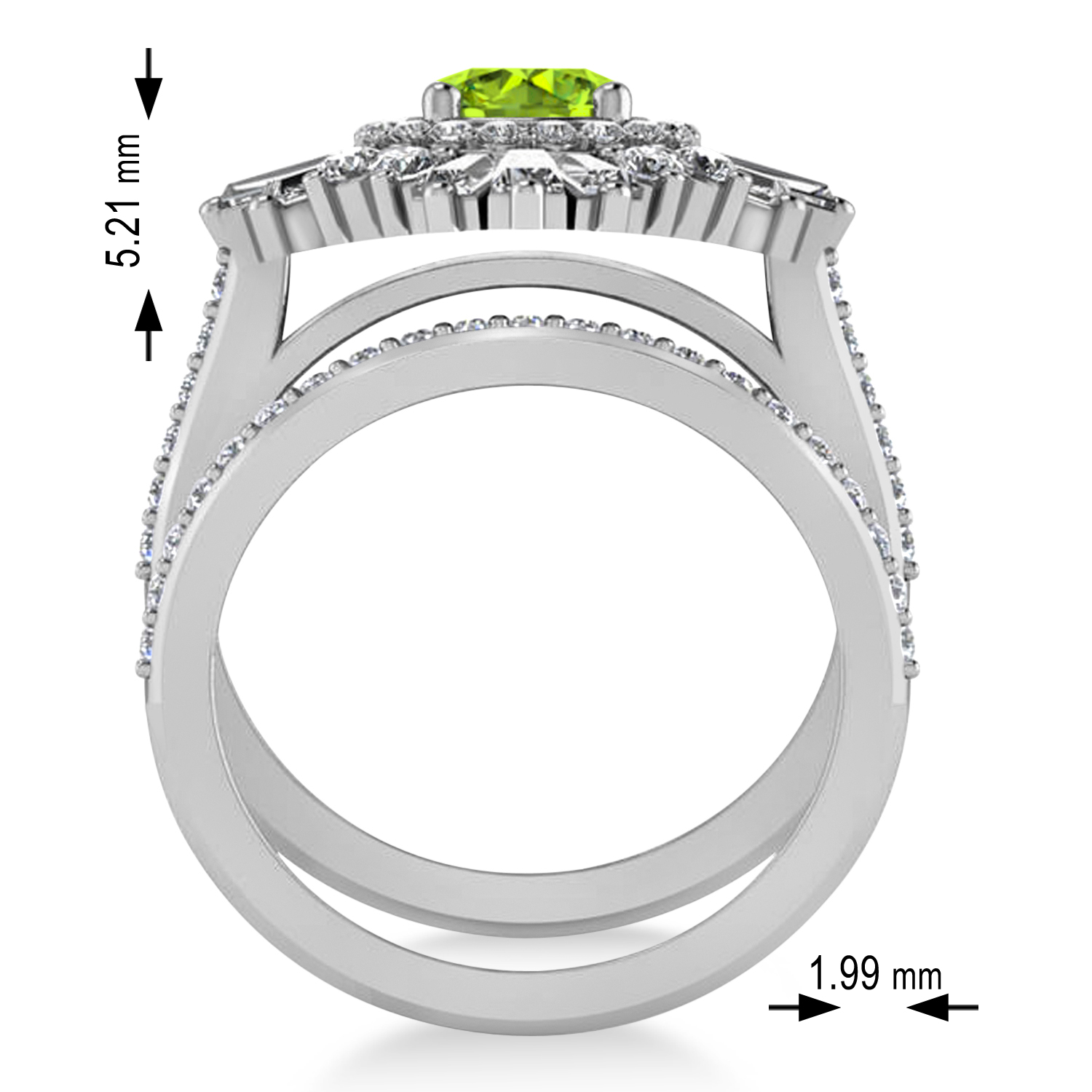 Peridot & Diamond Ballerina Engagement Ring 14k White Gold (2.74 ctw)