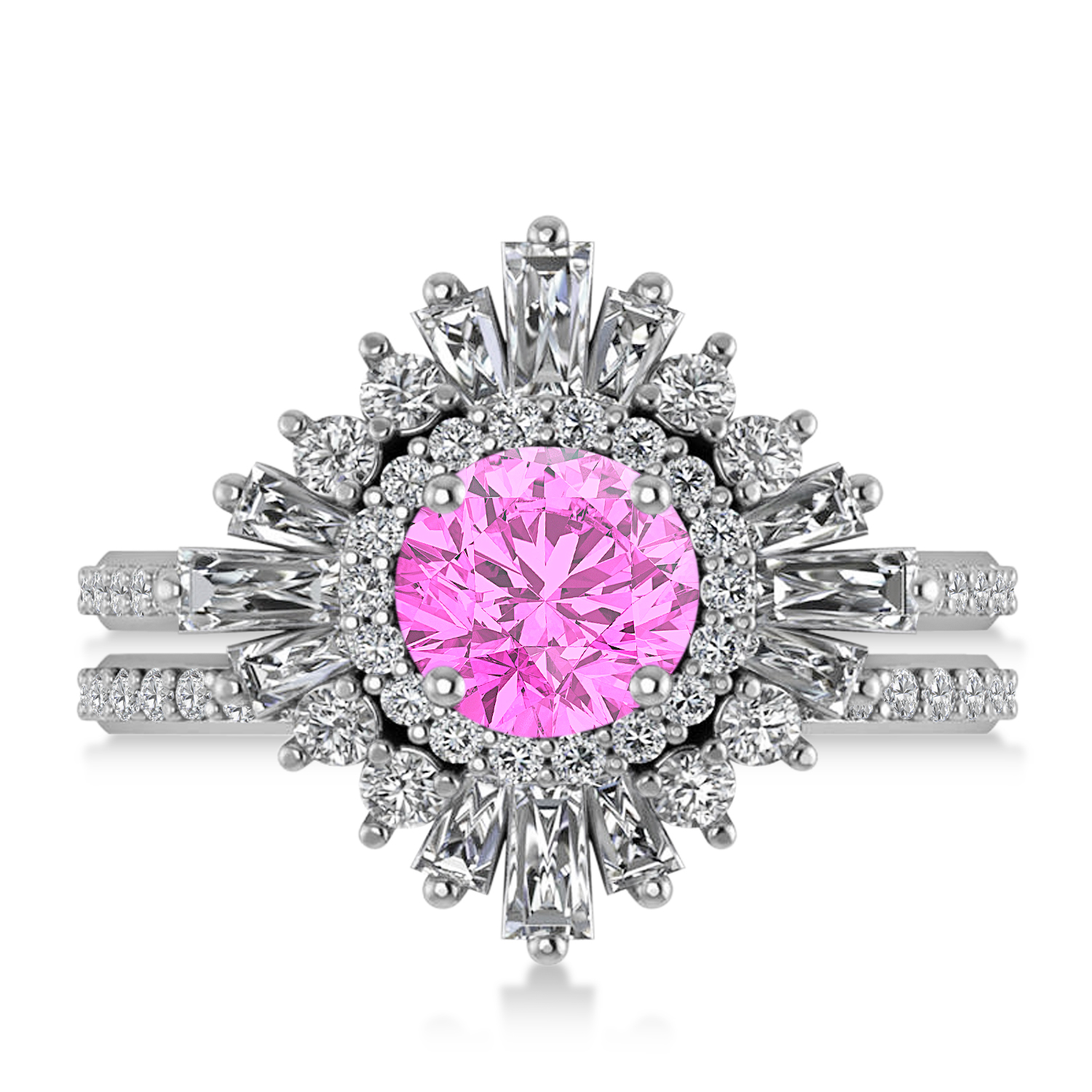 Pink Sapphire & Diamond Ballerina Engagement Ring Palladium (2.74 ctw)