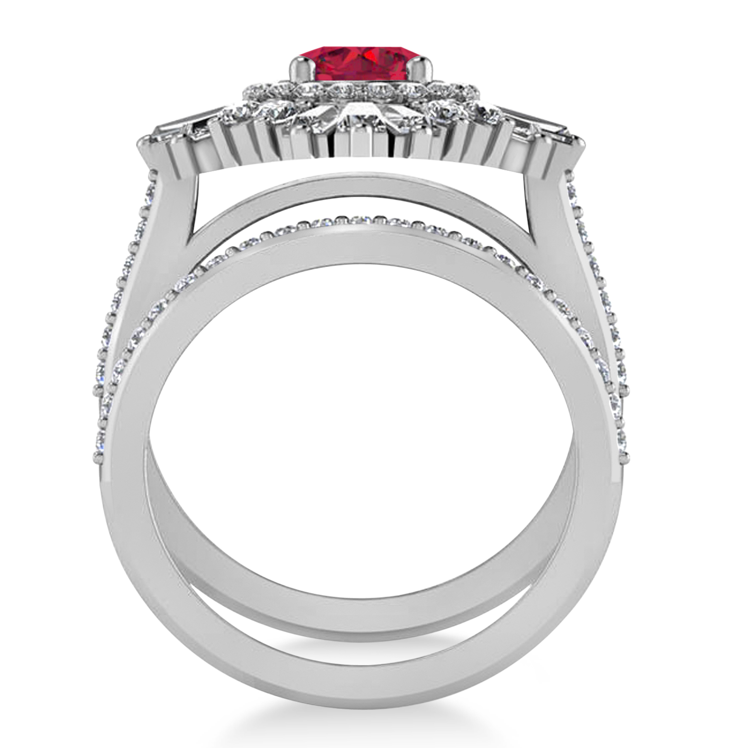 Ruby & Diamond Ballerina Engagement Ring 18k White Gold (2.74 ctw)