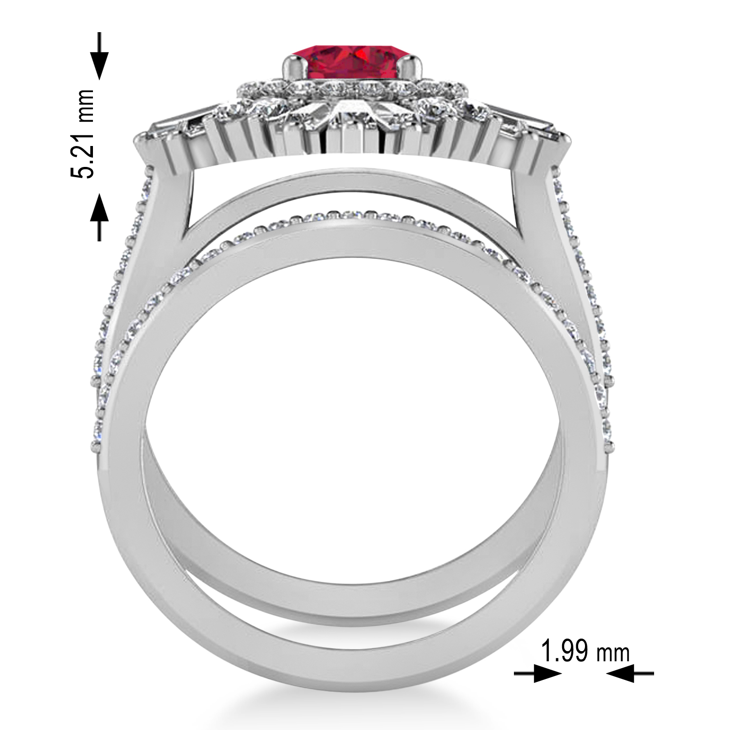 Ruby & Diamond Ballerina Engagement Ring 18k White Gold (2.74 ctw)