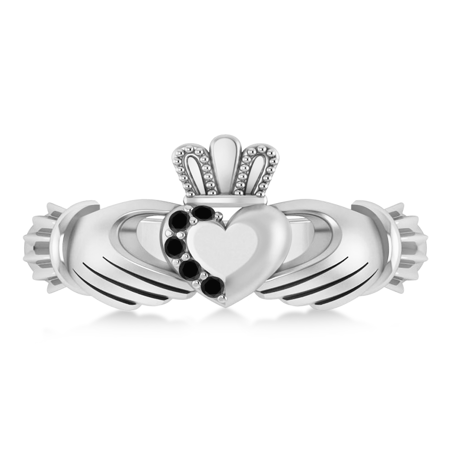 Black Diamond Claddagh Ladies Ring 14k White Gold (0.05ct)