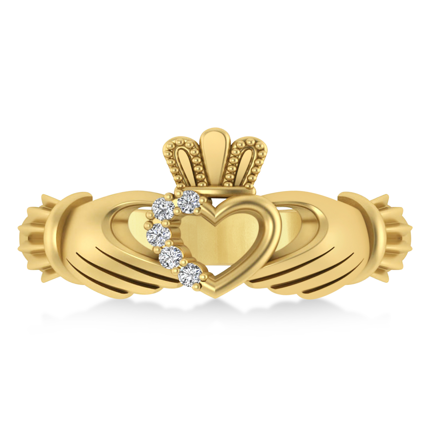 Diamond Claddagh Ladies Ring with Hollow Heart 14k Yellow Gold (0.05ct)