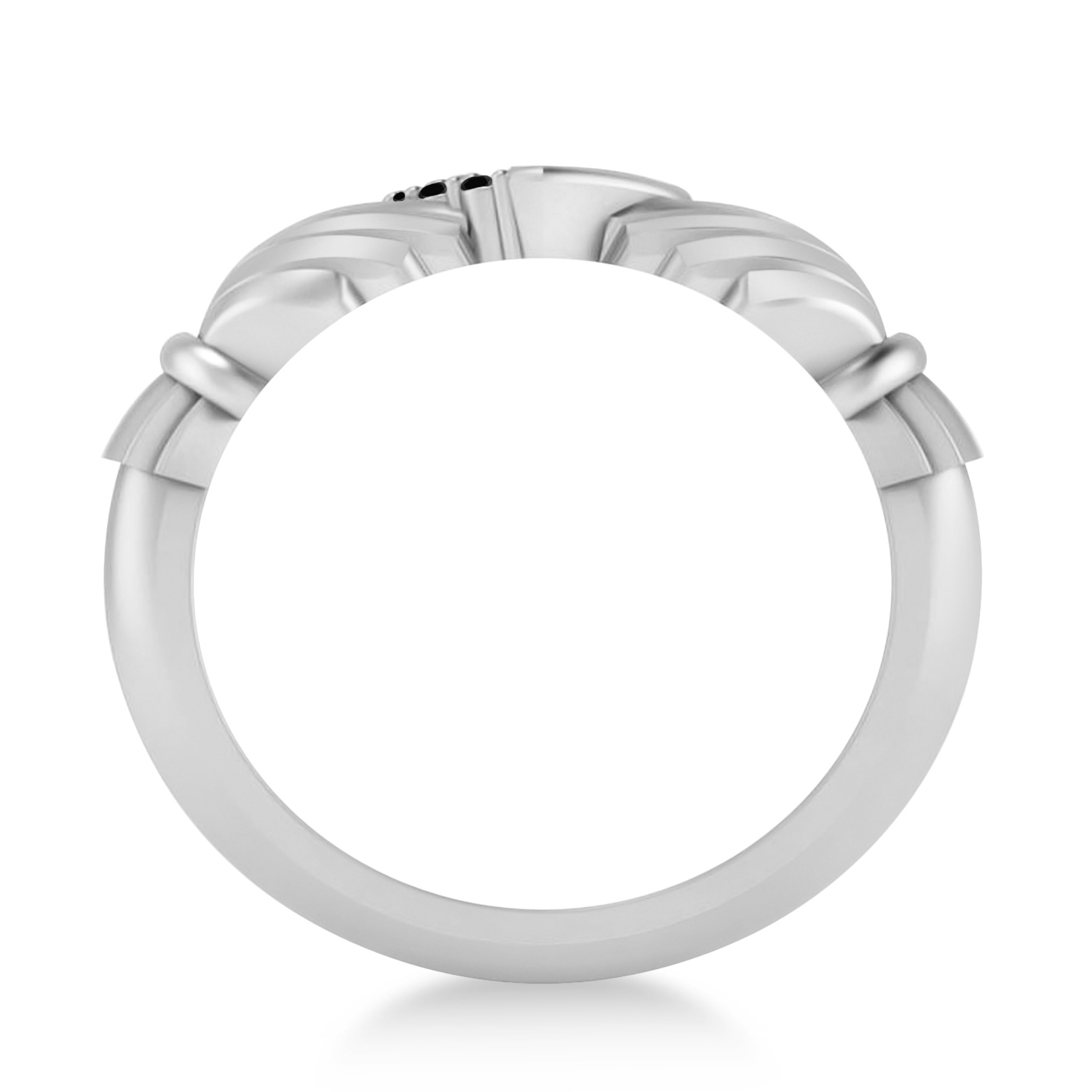 Black Diamond Claddagh Ladies Ring with Hollow Heart 14k White Gold (0.05ct)