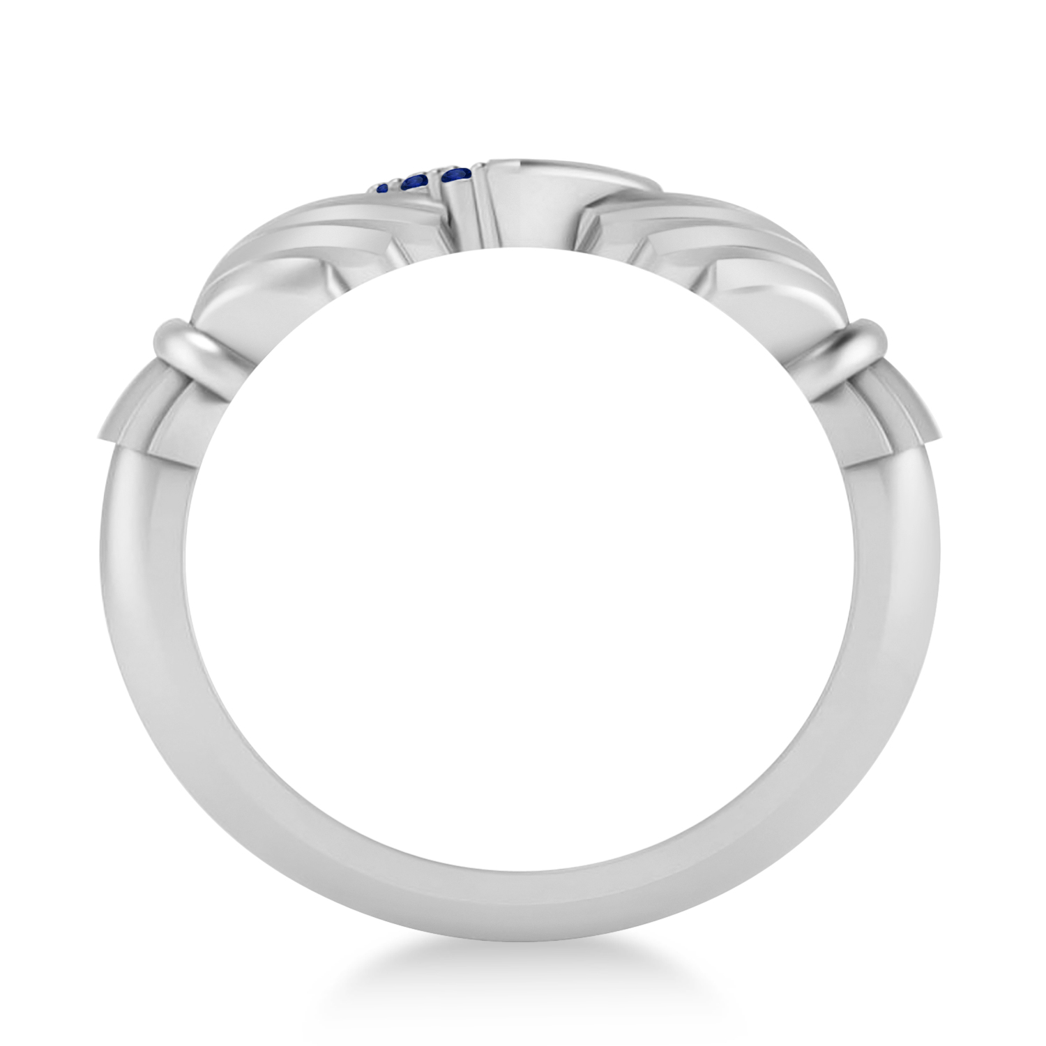 Blue Sapphire Claddagh Ladies Ring with Hollow Heart 14k White Gold (0.05ct)