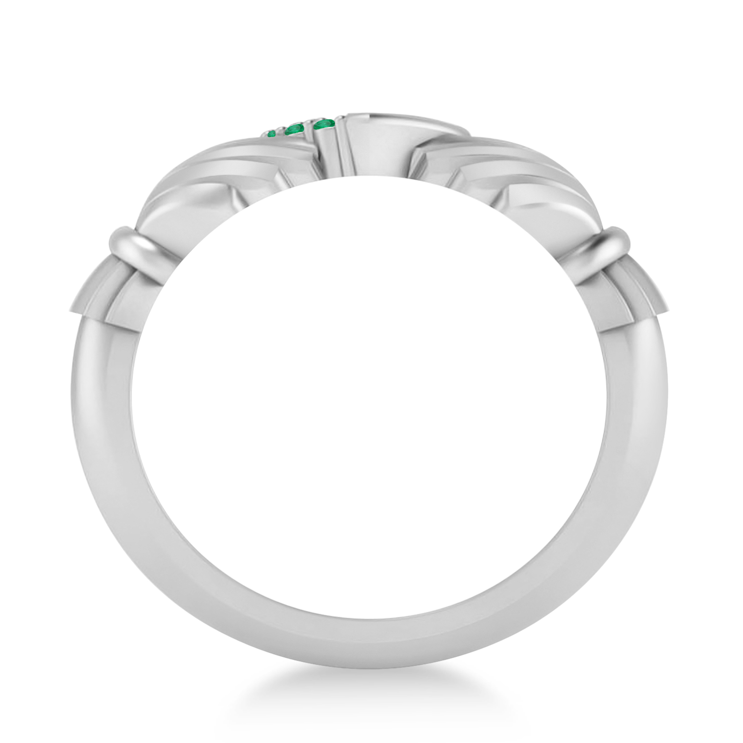 Emerald Claddagh Ladies Ring with Hollow Heart 14k White Gold (0.05ct)