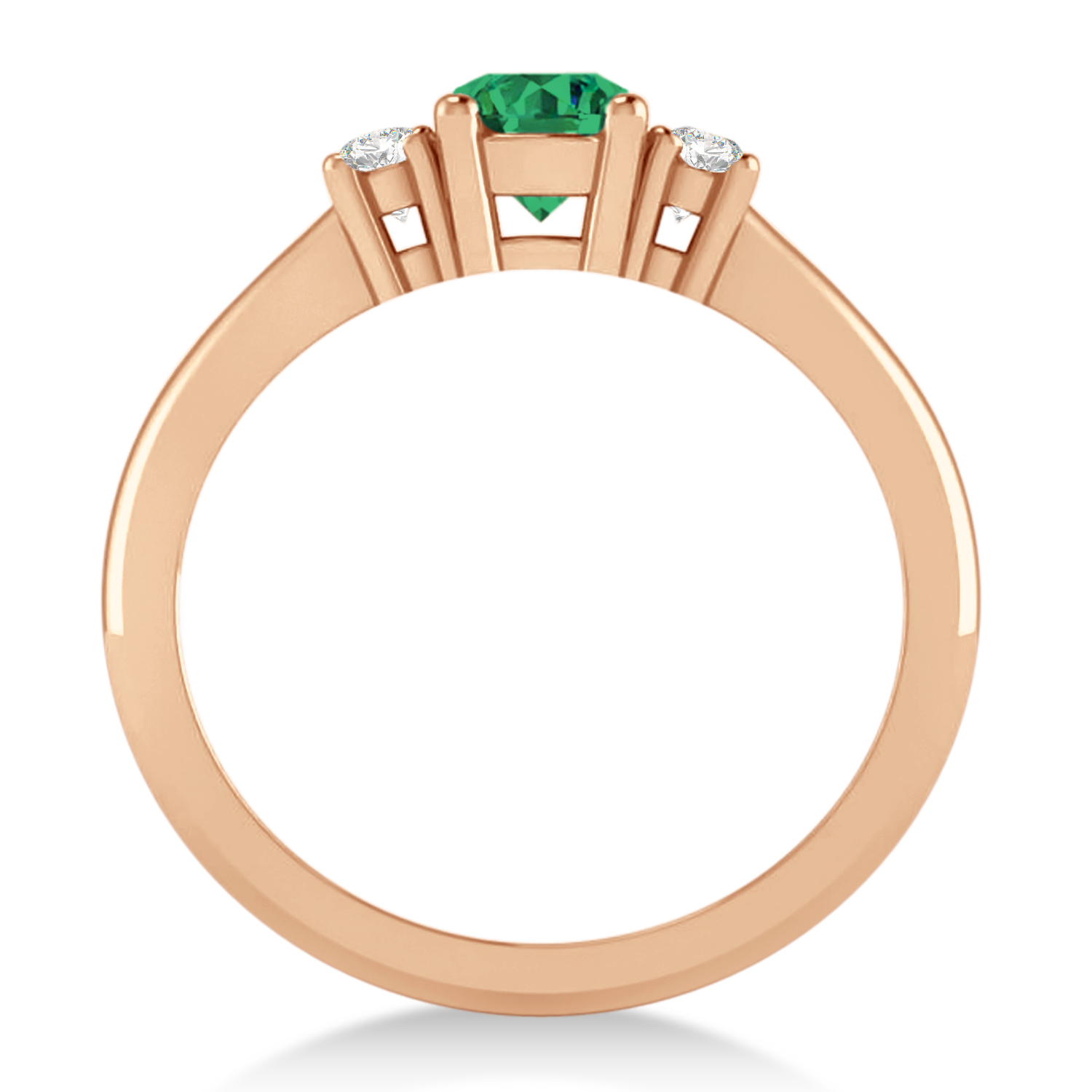 Round Emerald & Diamond Three-Stone Engagement Ring 14k Rose Gold (0.60ct)