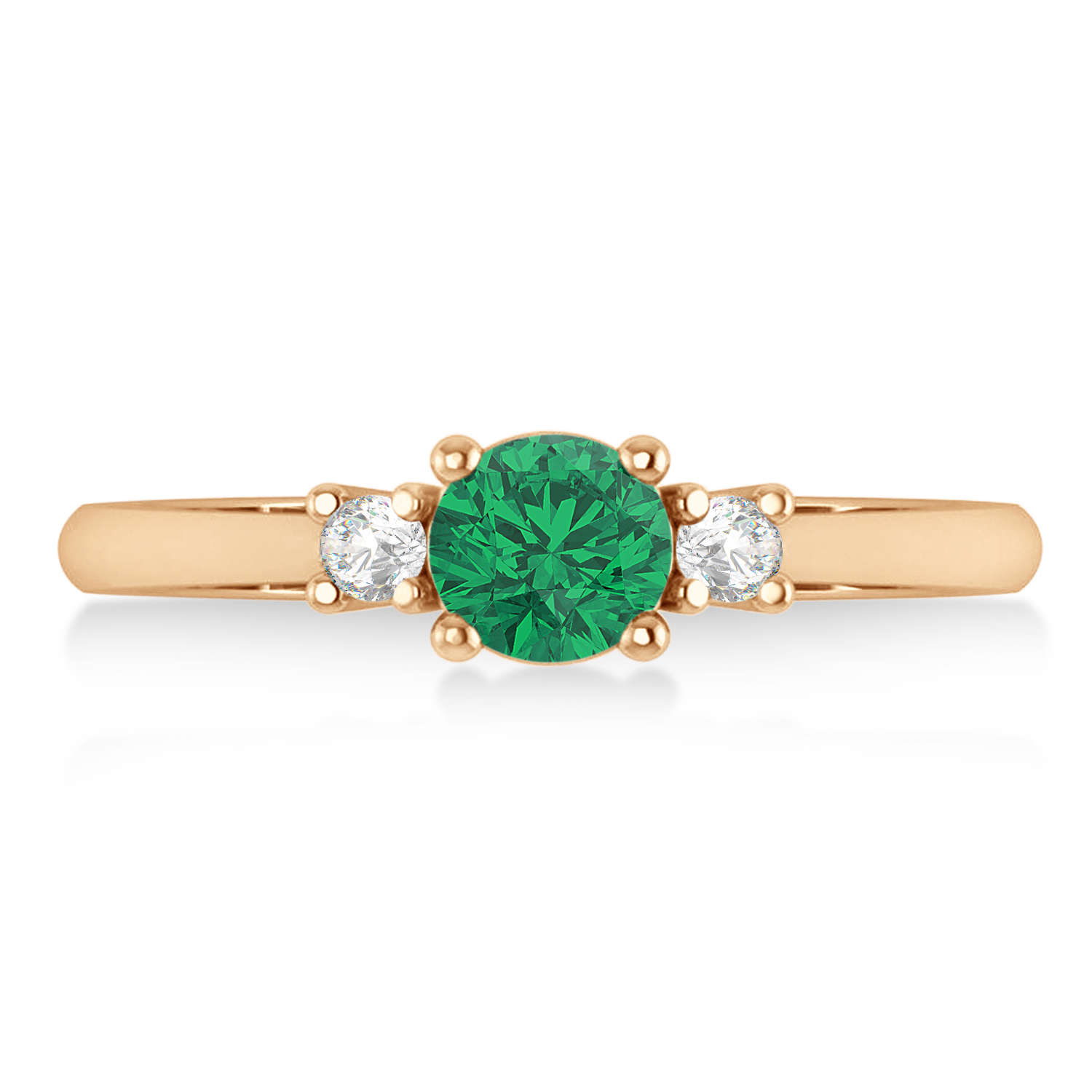 Round Emerald & Diamond Three-Stone Engagement Ring 14k Rose Gold (0.60ct)
