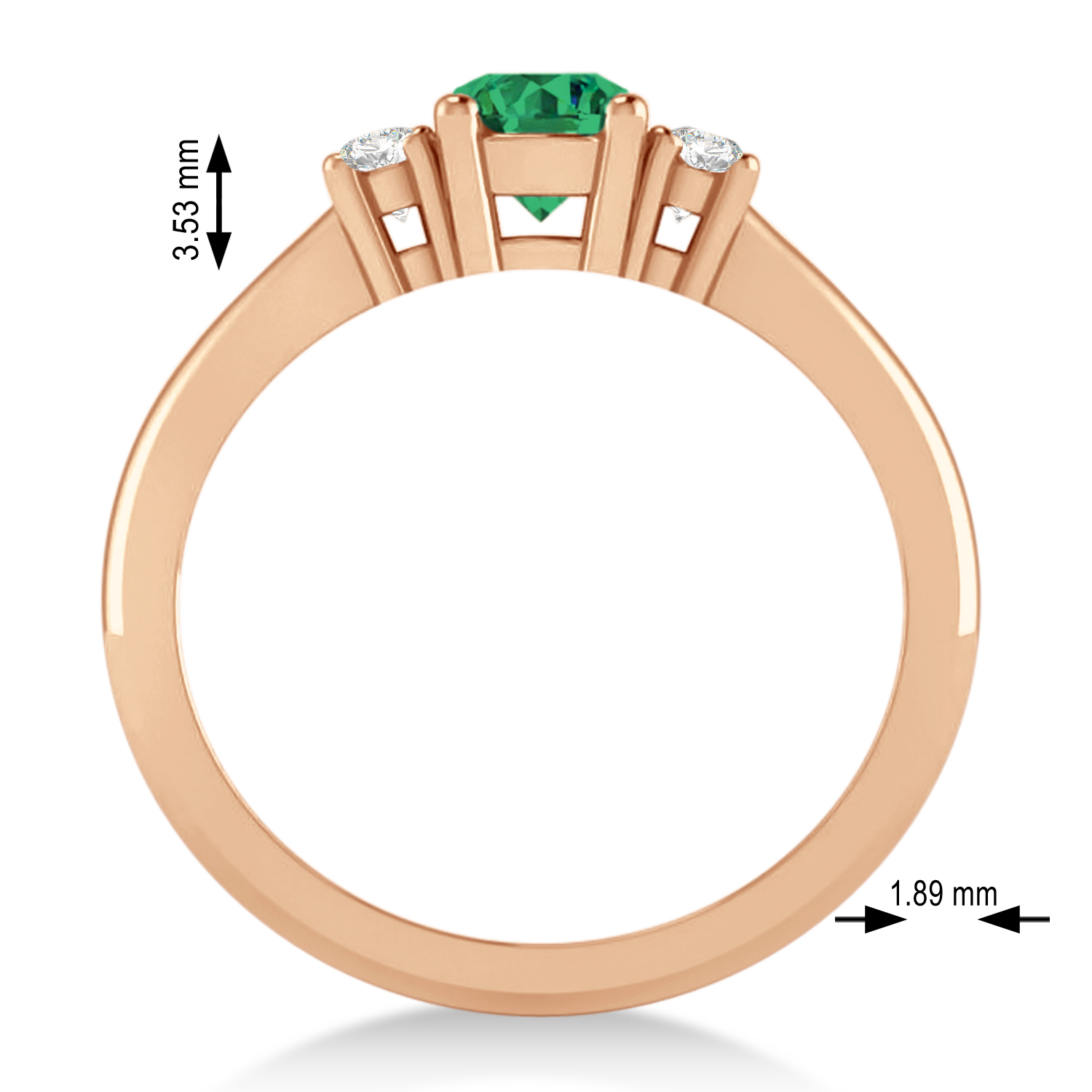 Round Emerald & Diamond Three-Stone Engagement Ring 14k Rose Gold (0.60ct)