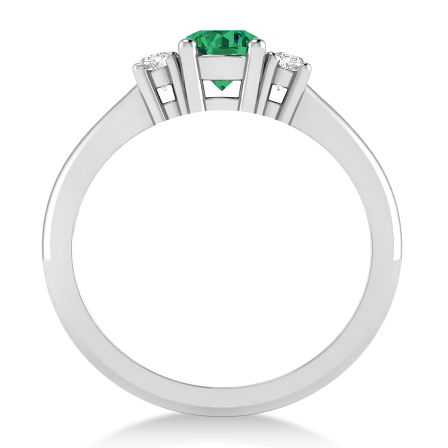 Round Emerald & Diamond Three-Stone Engagement Ring 14k White Gold (0.60ct)