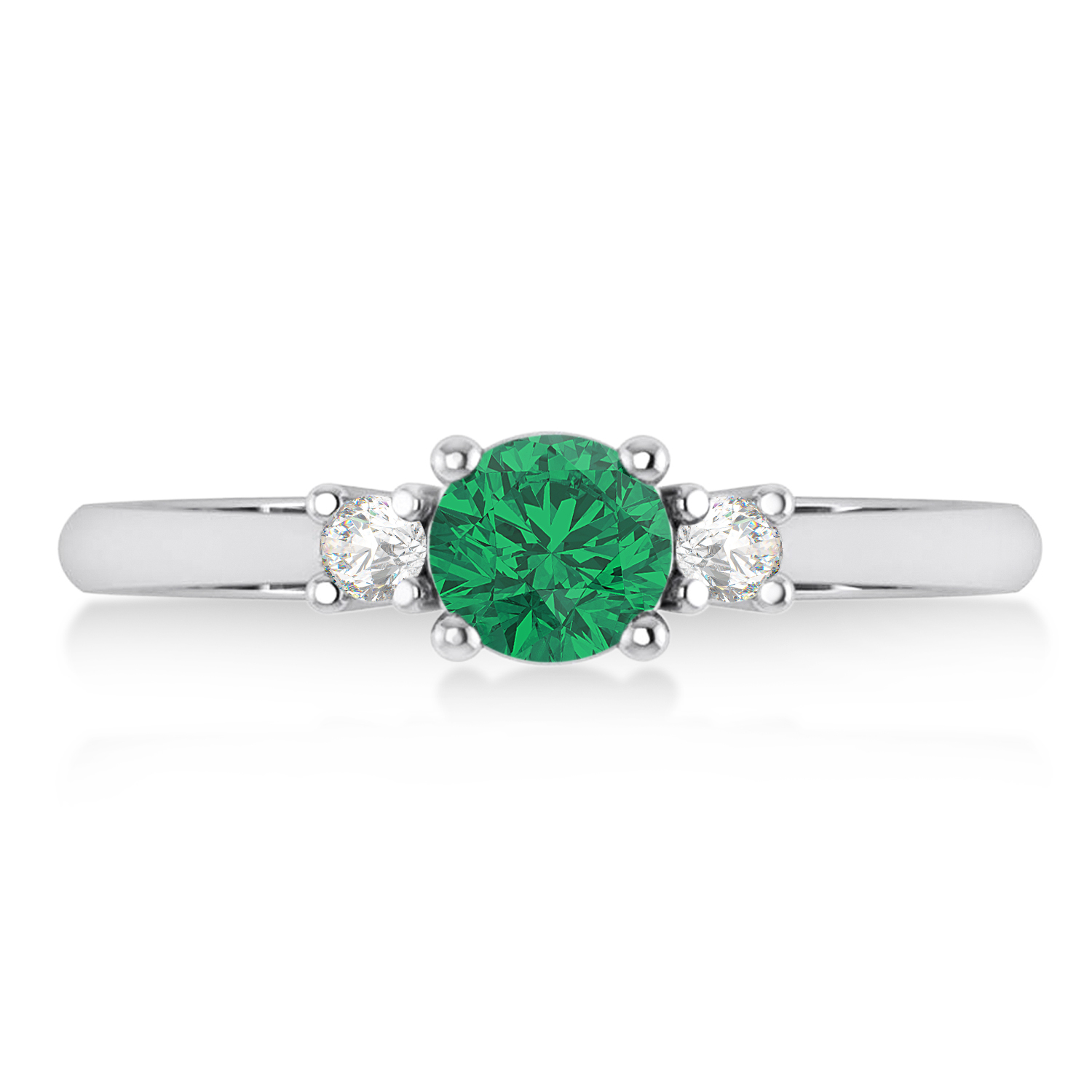 Round Emerald & Diamond Three-Stone Engagement Ring 14k White Gold (0.60ct)