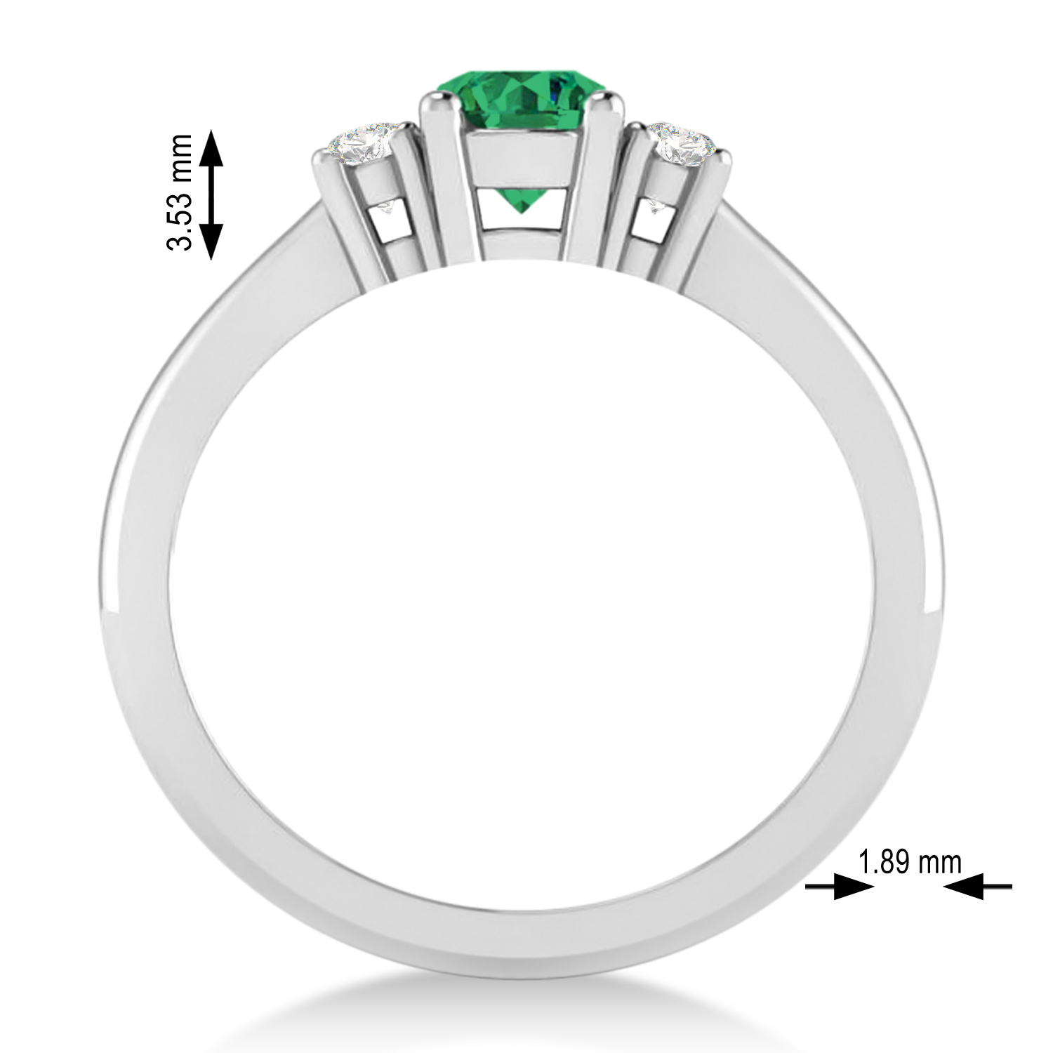 Round Emerald & Diamond Three-Stone Engagement Ring 14k White Gold (0.60ct)