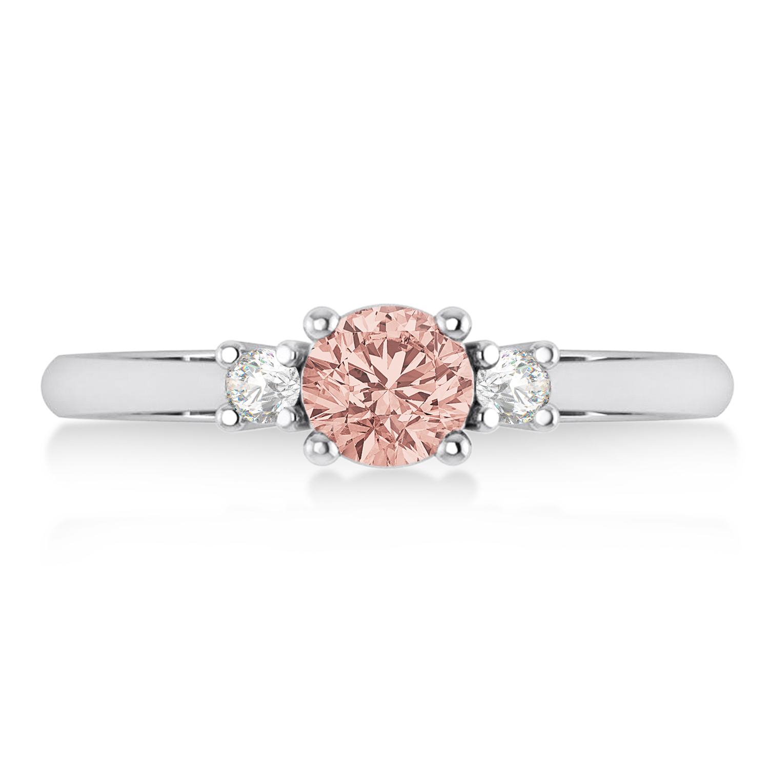 Round Morganite & Diamond Three-Stone Engagement Ring 14k White Gold (0.60ct)