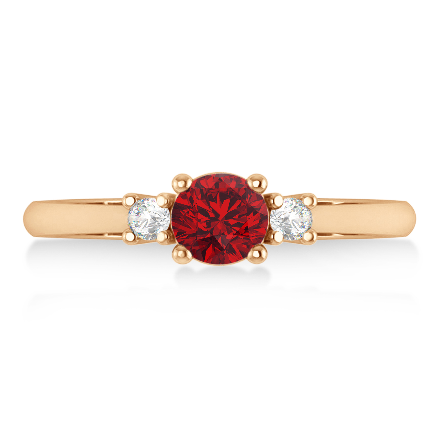 Round Ruby & Diamond Three-Stone Engagement Ring 14k Rose Gold (0.60ct)