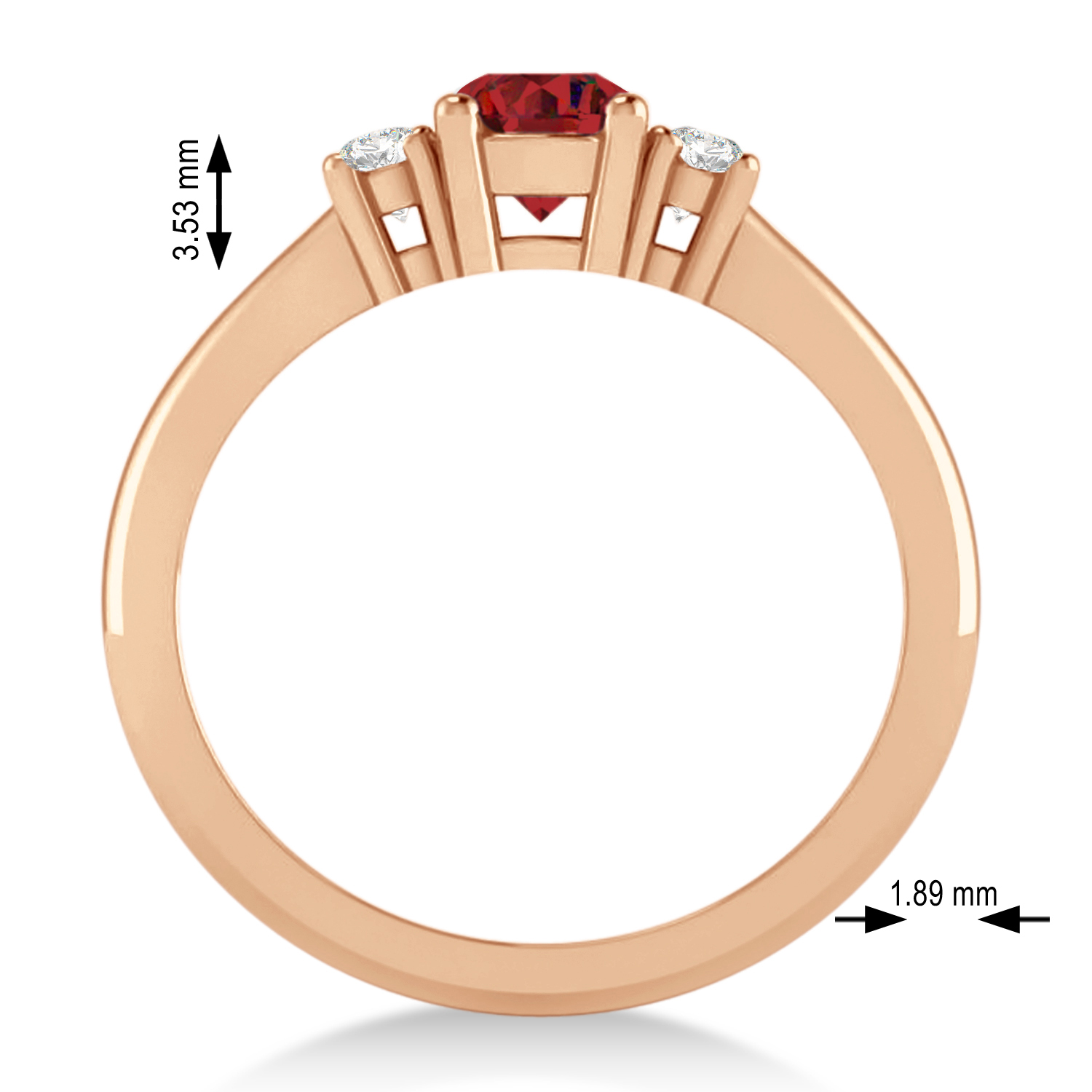 Round Ruby & Diamond Three-Stone Engagement Ring 14k Rose Gold (0.60ct)