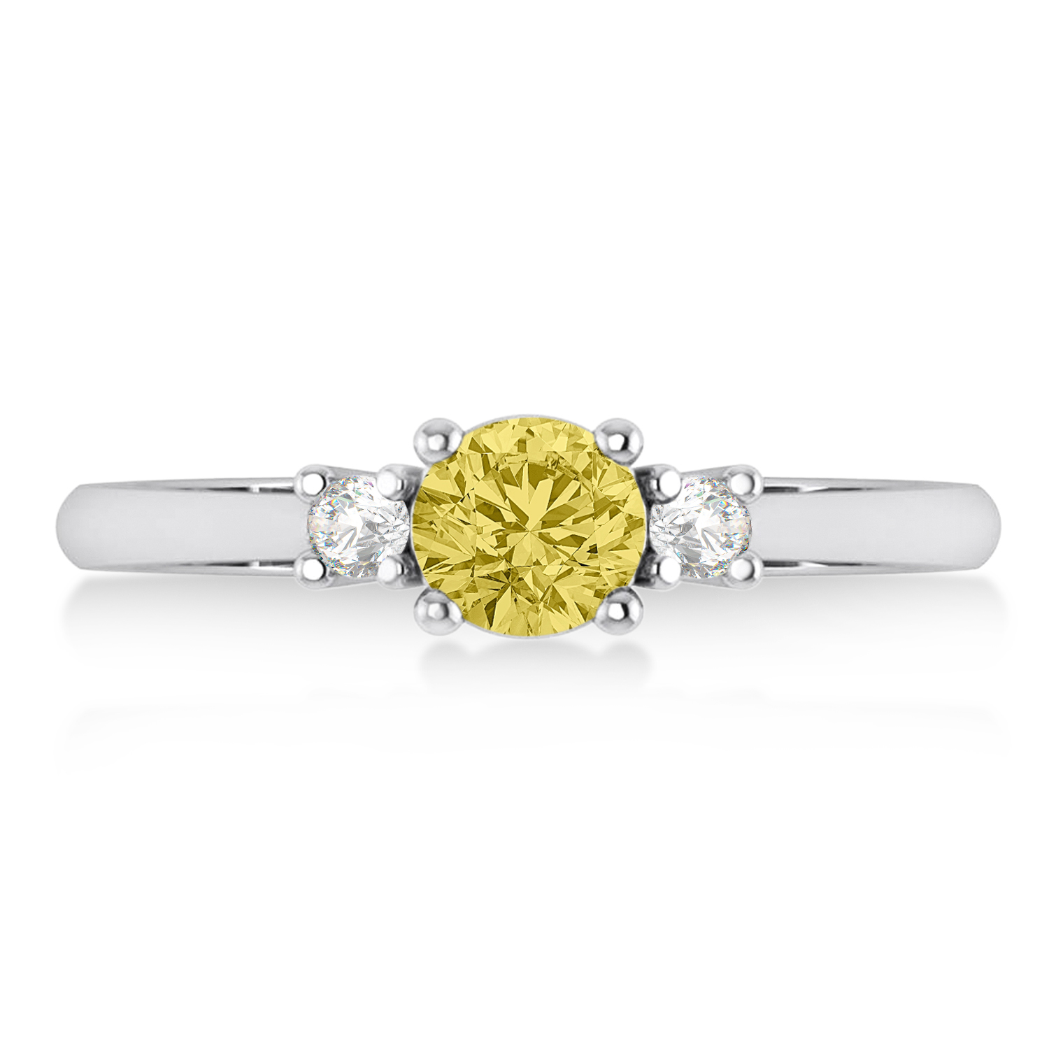 Round Yellow & White Diamond Three-Stone Engagement Ring 14k White Gold (0.60ct)