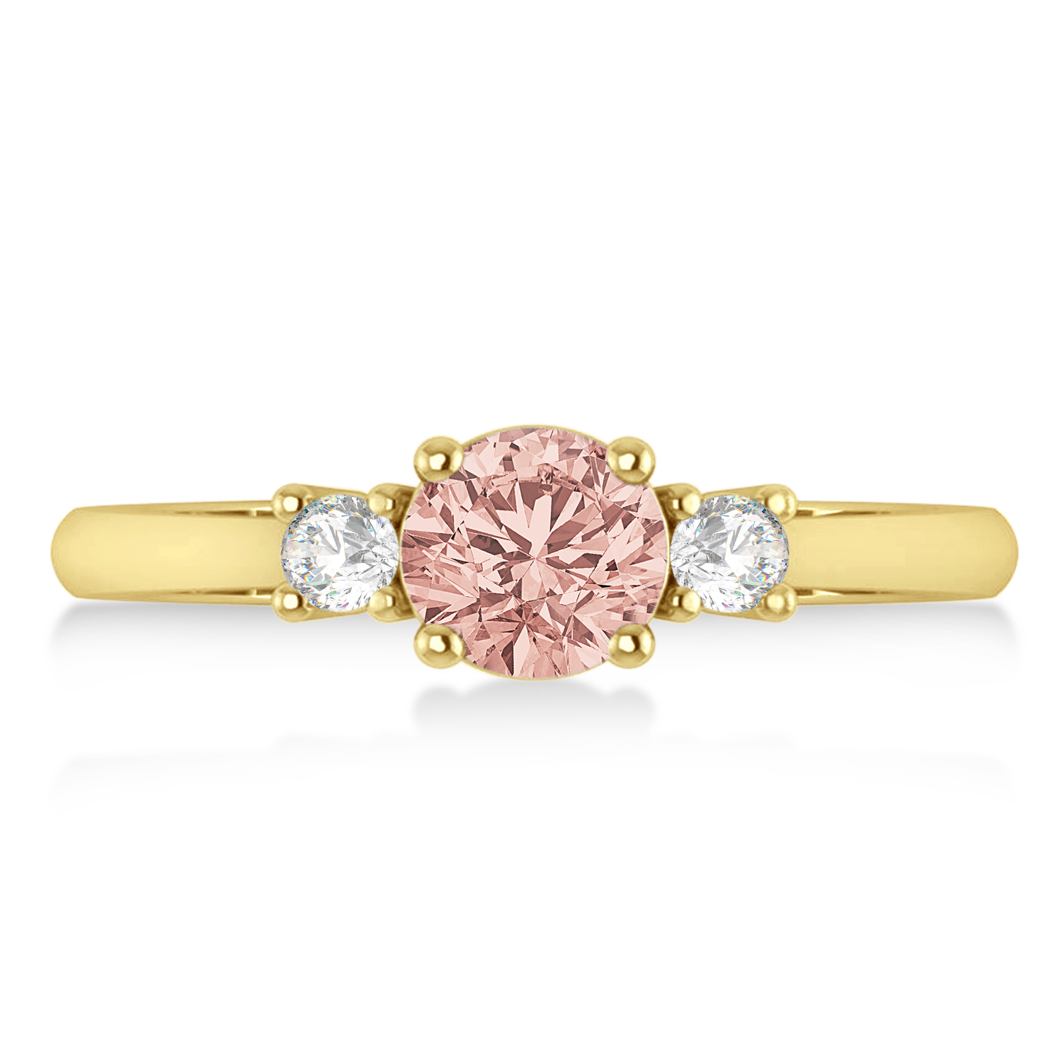Round Morganite & Diamond Three-Stone Engagement Ring 14k Yellow Gold (0.89ct)