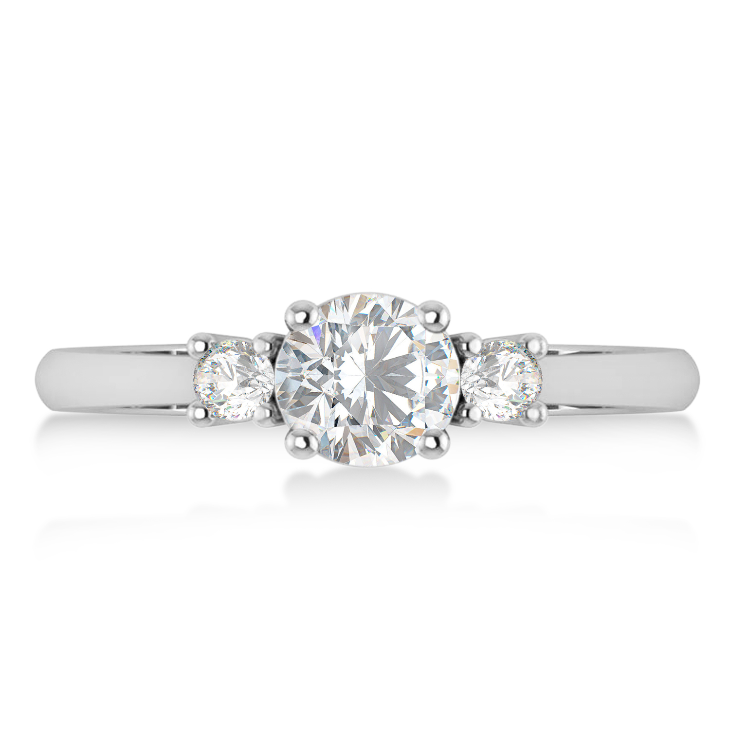 Round Moissanite & Diamond Three-Stone Engagement Ring 14k White Gold (0.89ct)