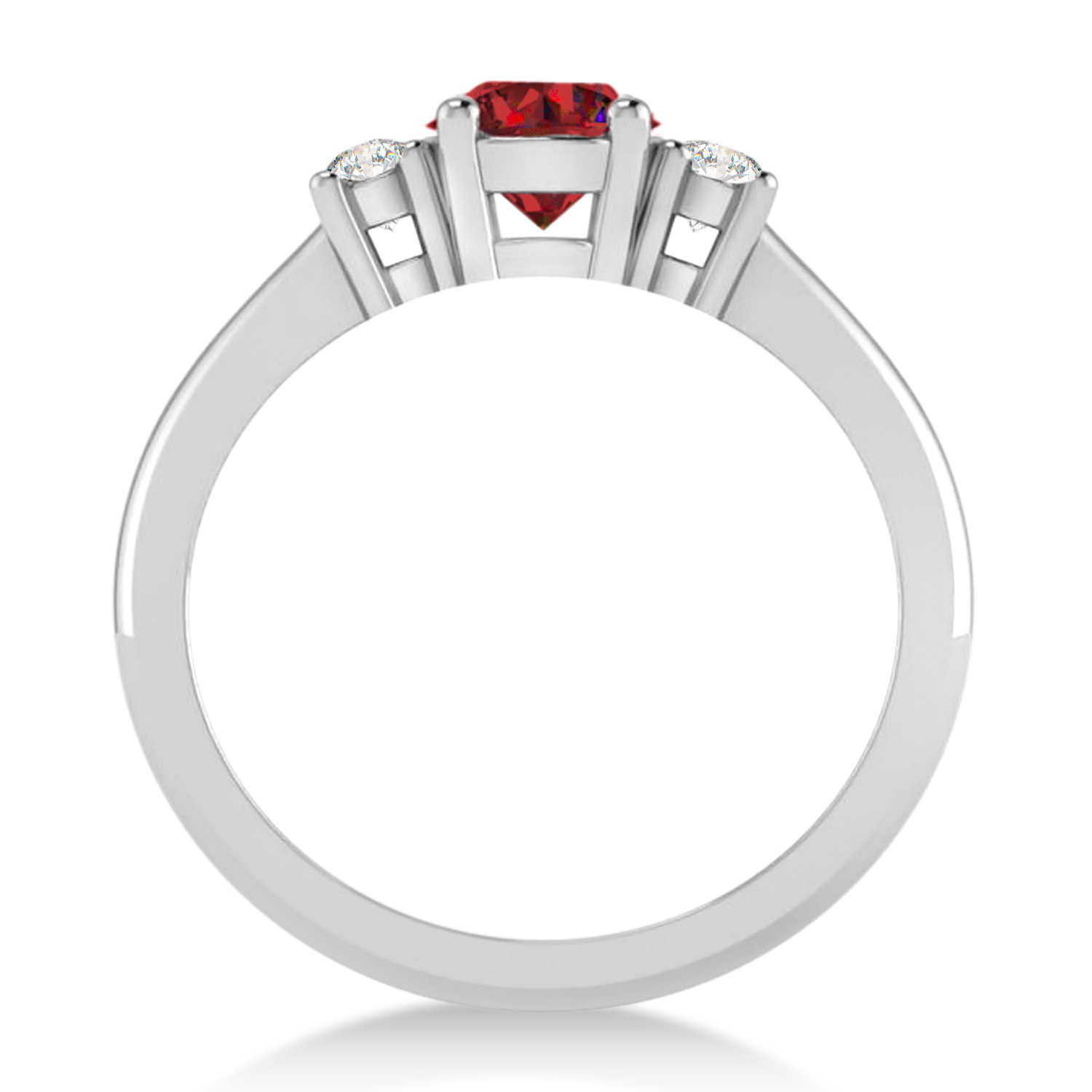 Round Ruby & Diamond Three-Stone Engagement Ring 14k White Gold (0.89ct)
