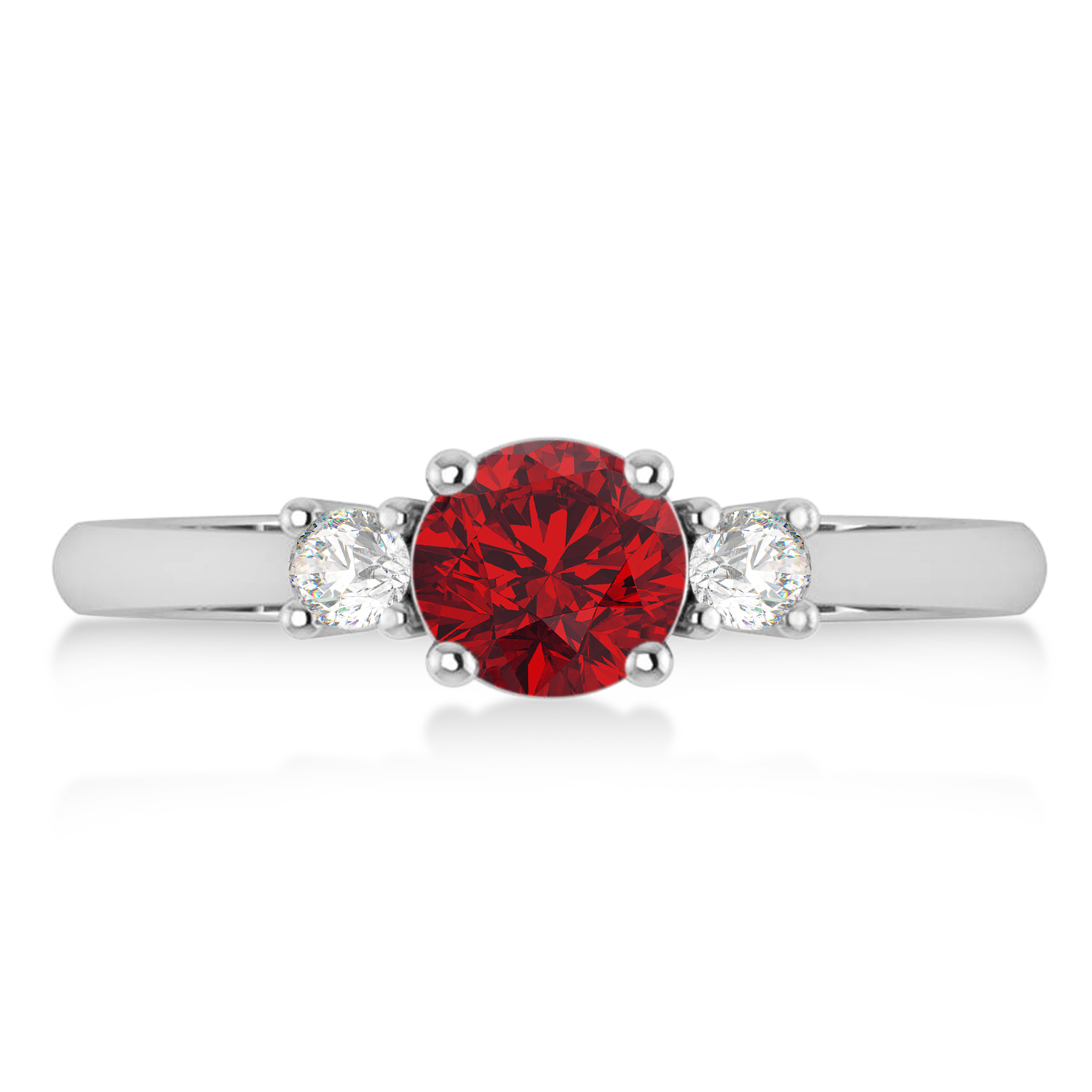 Round Ruby & Diamond Three-Stone Engagement Ring 14k White Gold (0.89ct)