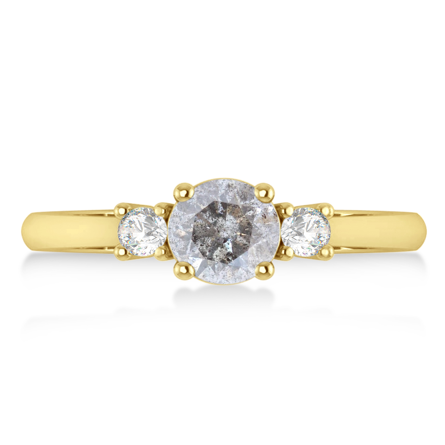 Round Salt & Pepper & White Diamond Three-Stone Engagement Ring 14k Yellow Gold (0.89ct)