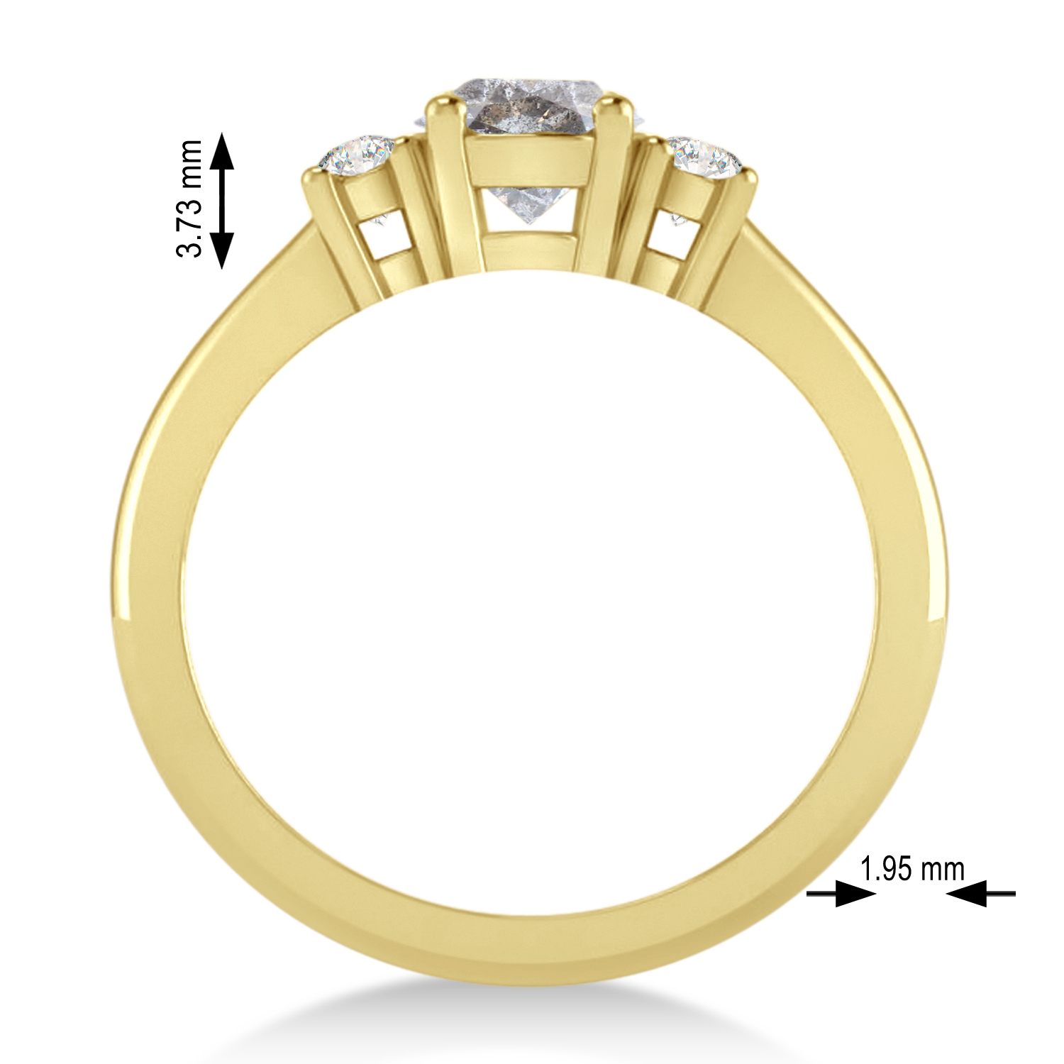 Round Salt & Pepper & White Diamond Three-Stone Engagement Ring 14k Yellow Gold (0.89ct)