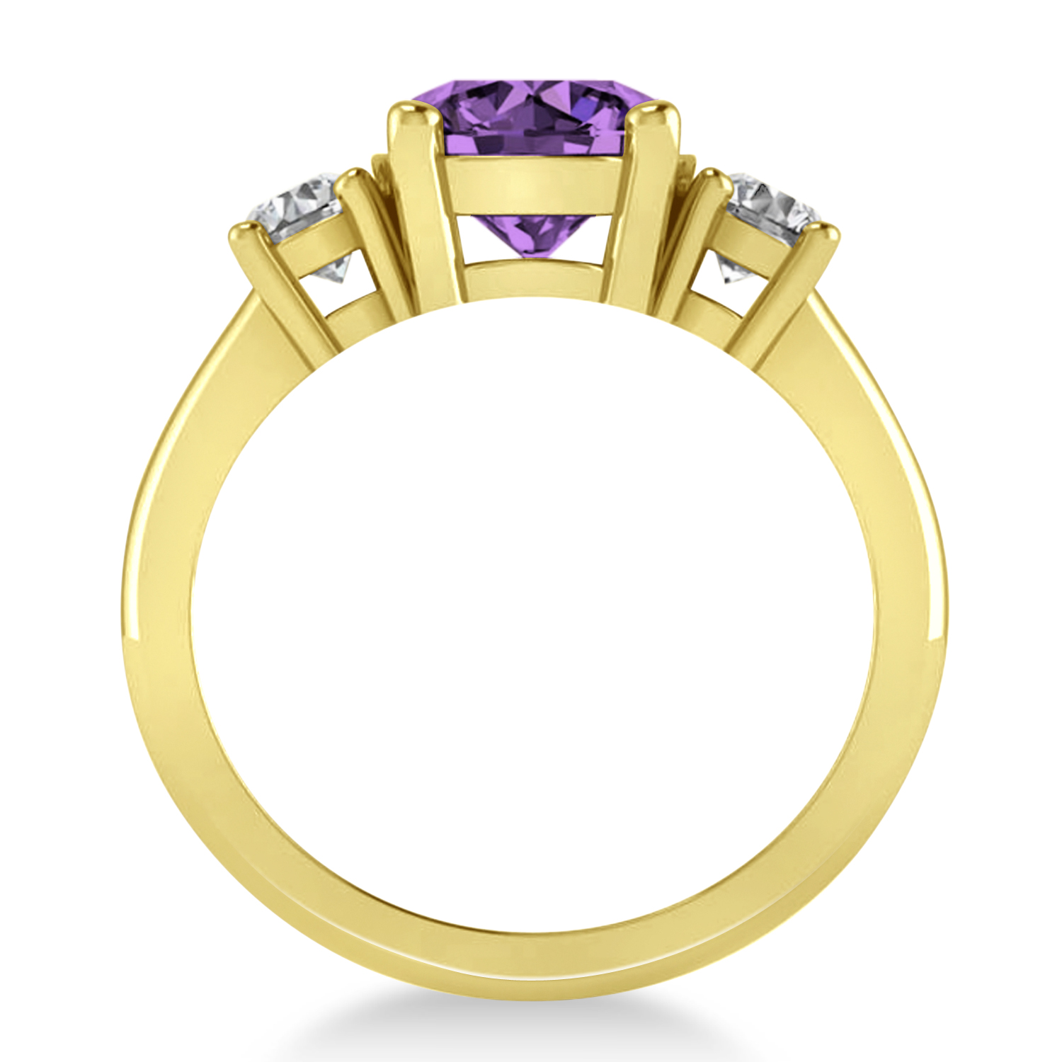 Round 3-Stone Amethyst & Diamond Engagement Ring 14k Yellow Gold (2.50ct)