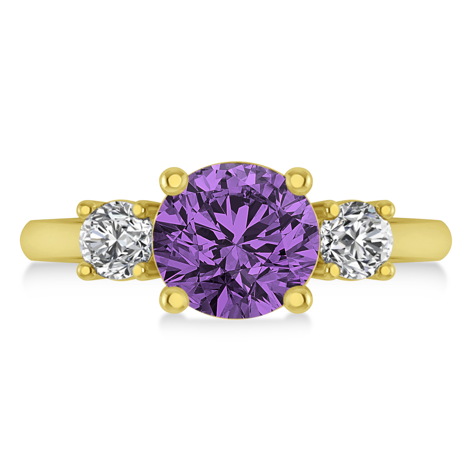 Round 3-Stone Amethyst & Diamond Engagement Ring 14k Yellow Gold (2.50ct)